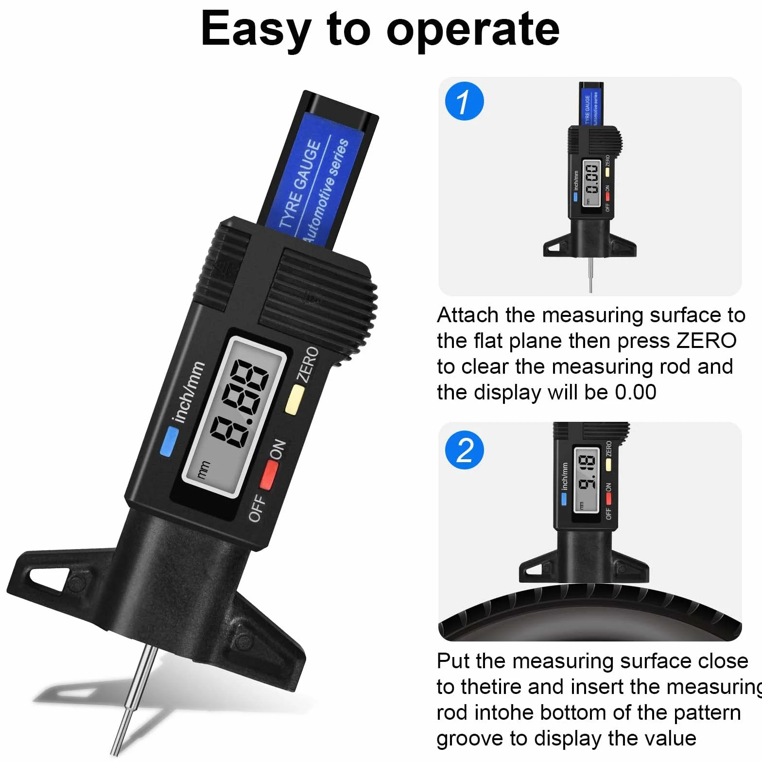 Colexy Profondimetro per Pneumatici Digitale LCD Tester Profondità Battistrada Gomma 0-26mm