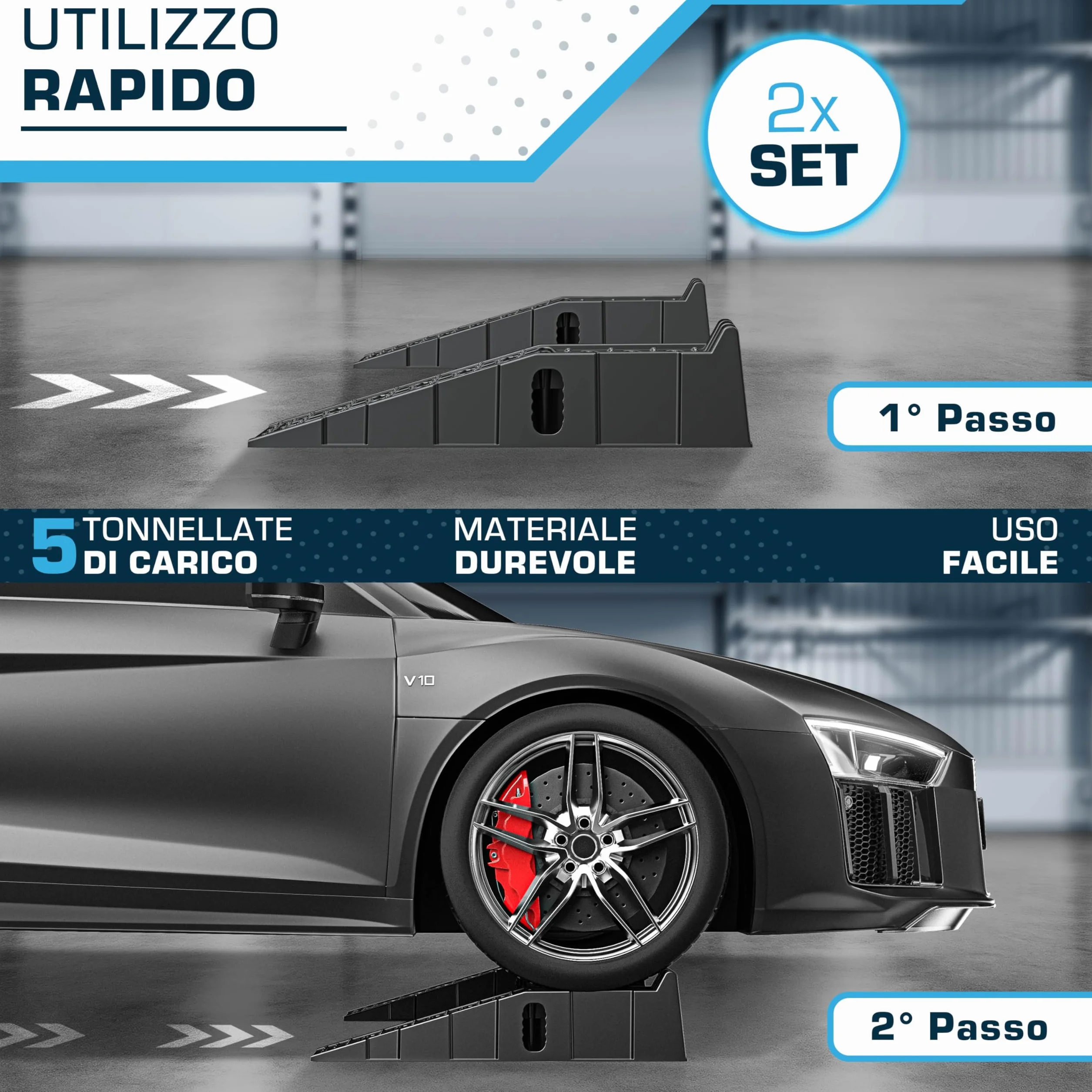 Rampe auto 2 pezzi 5t antiscivolo sollevamento per garage officina camion