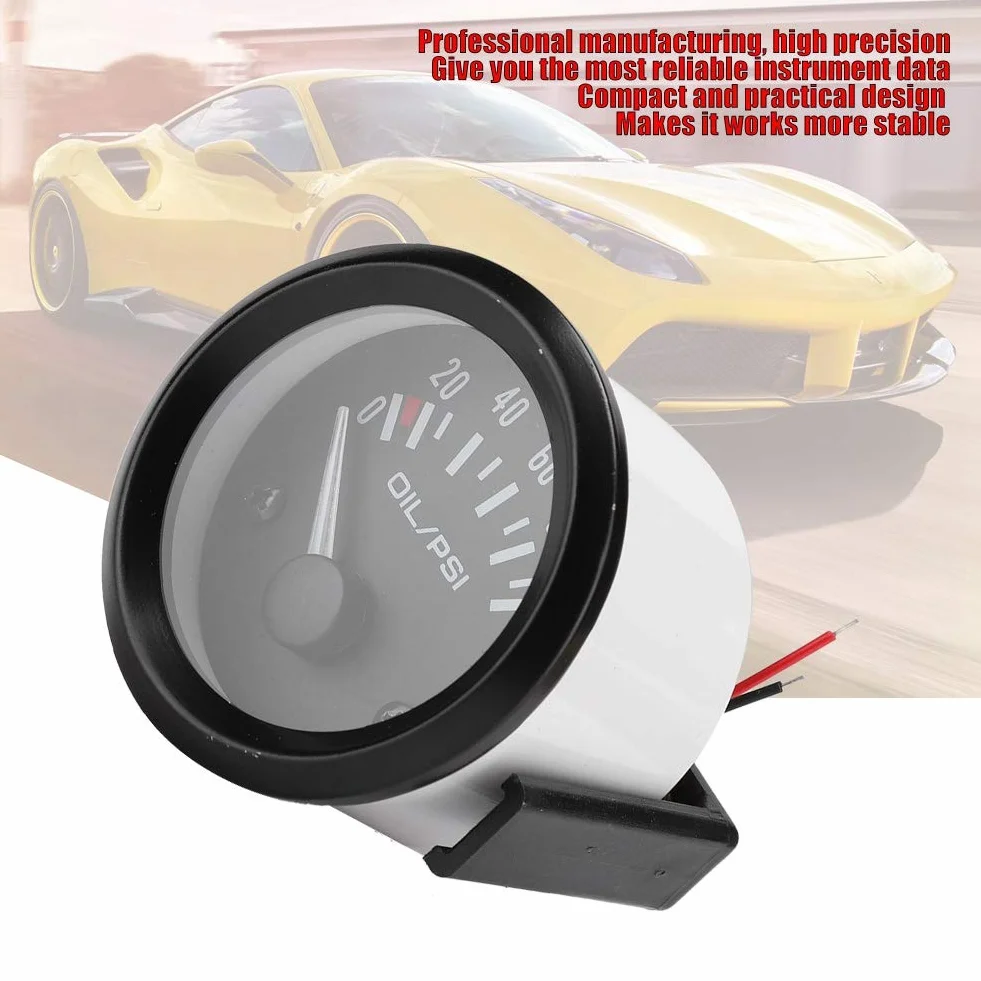 VOBOR Manometro della Pressione dell'olio, Misuratore della pressione dell'olio, 52mm/2in 12v Indicatore Manometro Olio Elettromagnetico Universale Strumento di Modifica Automatica