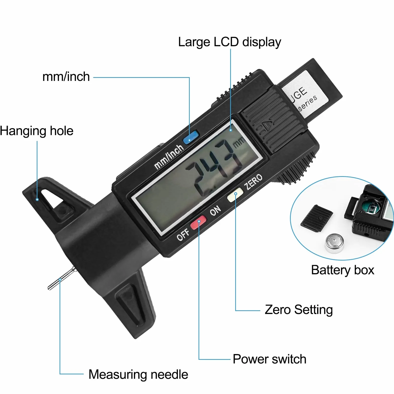 Gvolatee Misuratore Battistrada Pneumatici Digitale con LCD Display, Profondimetro per Auto Furgoni Camion Moto