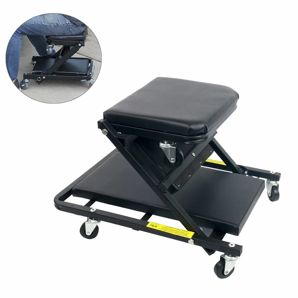 FreeTec Carrello Meccanico, Carrello sotto Auto, 2 in 1 Sdraio Pieghevole da Officina, Trasformabile in Seduta Sgabello, 1m di Lunghezza, Carica Massima di 150kg, Nero