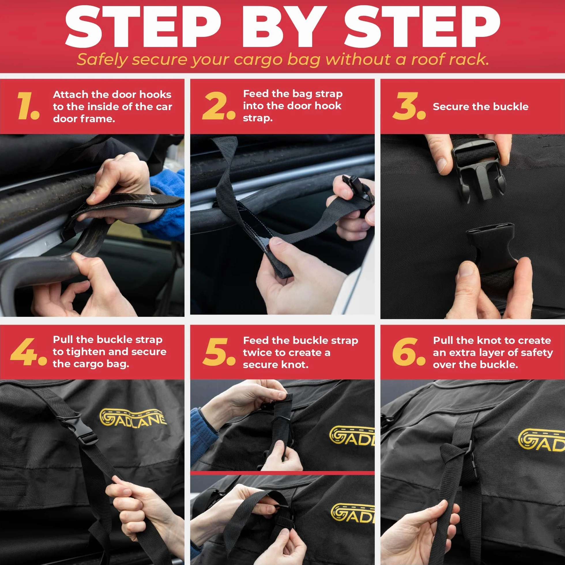 GADLANE Borsa da tetto per auto 400L impermeabile 4 cinghie robuste tappetino antiscivolo Nero