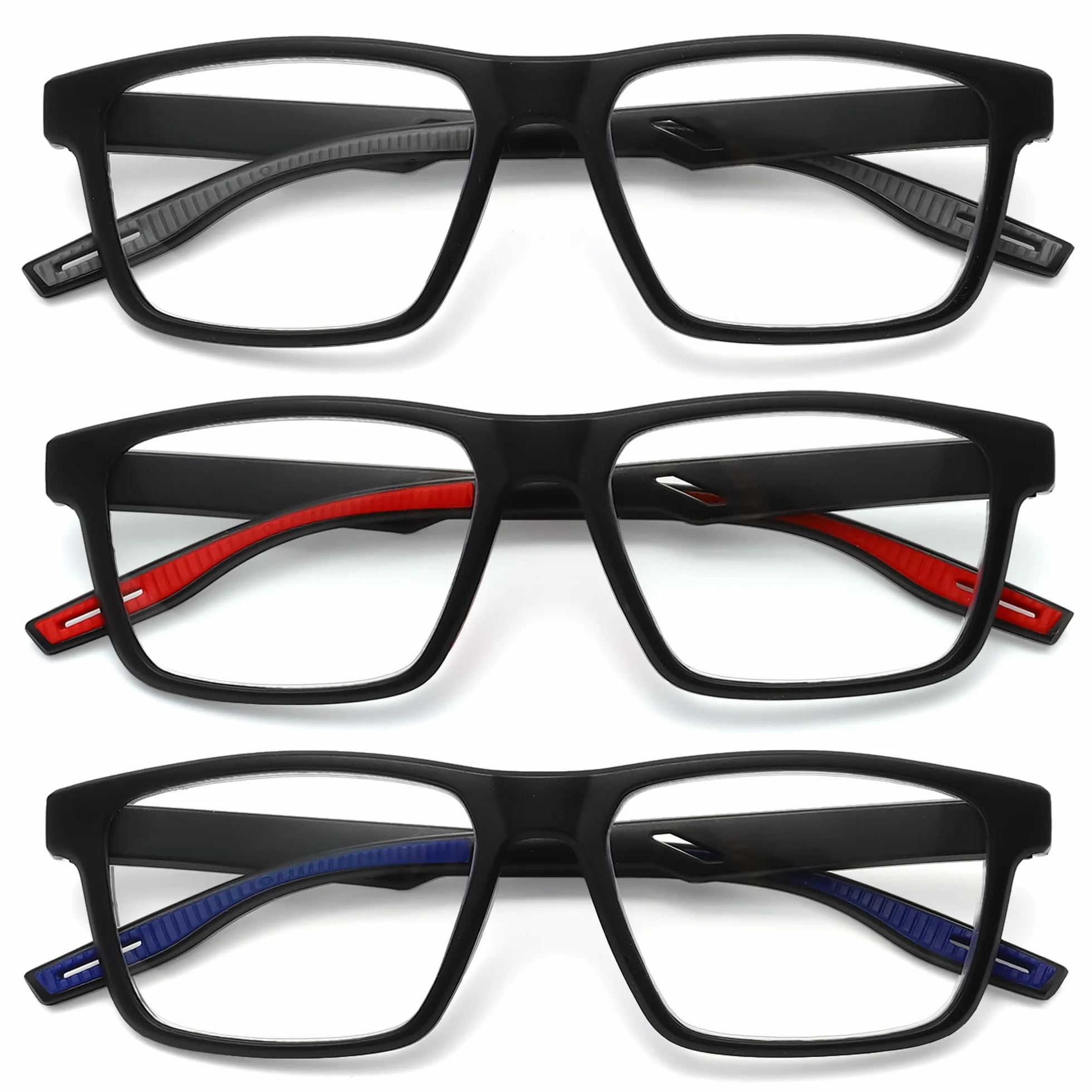 Occhiali da Lettura Uomo Sportivo 3 Pezzi, Lenti Anti Luce Blu, Cerniere a Molla, Silicone Morbido