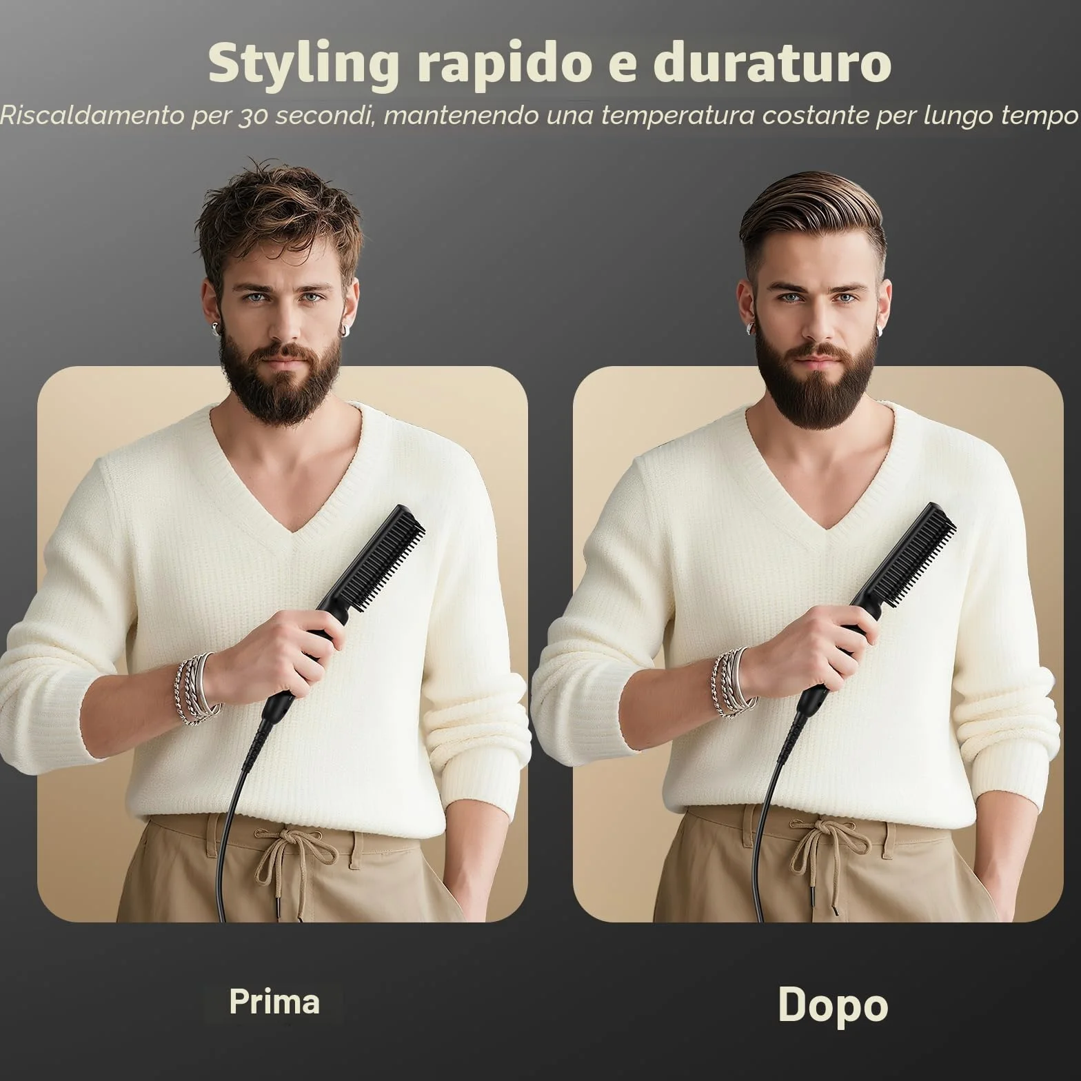 VIKICON Piastra per Barba Capelli Uomo Mini Styler Spazzola Lisciante Professionale Ionico Riscaldata Rapida