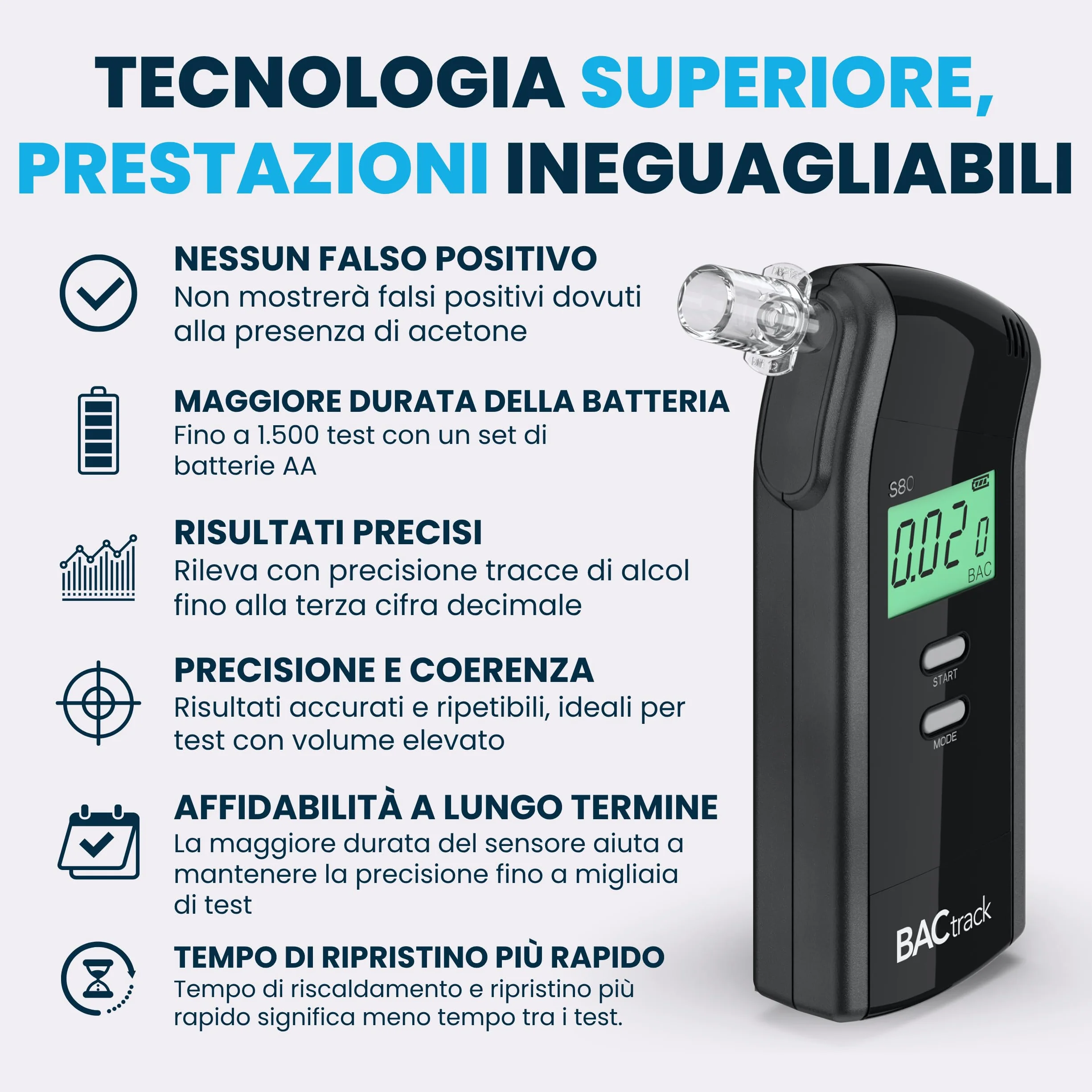 BACtrack Etilometro S80, Precisione di Livello Professionale, Approvato DOT & NHTSA, Approvato FDA 510(k), Etilometro Portatile per uso Personale e Professionale