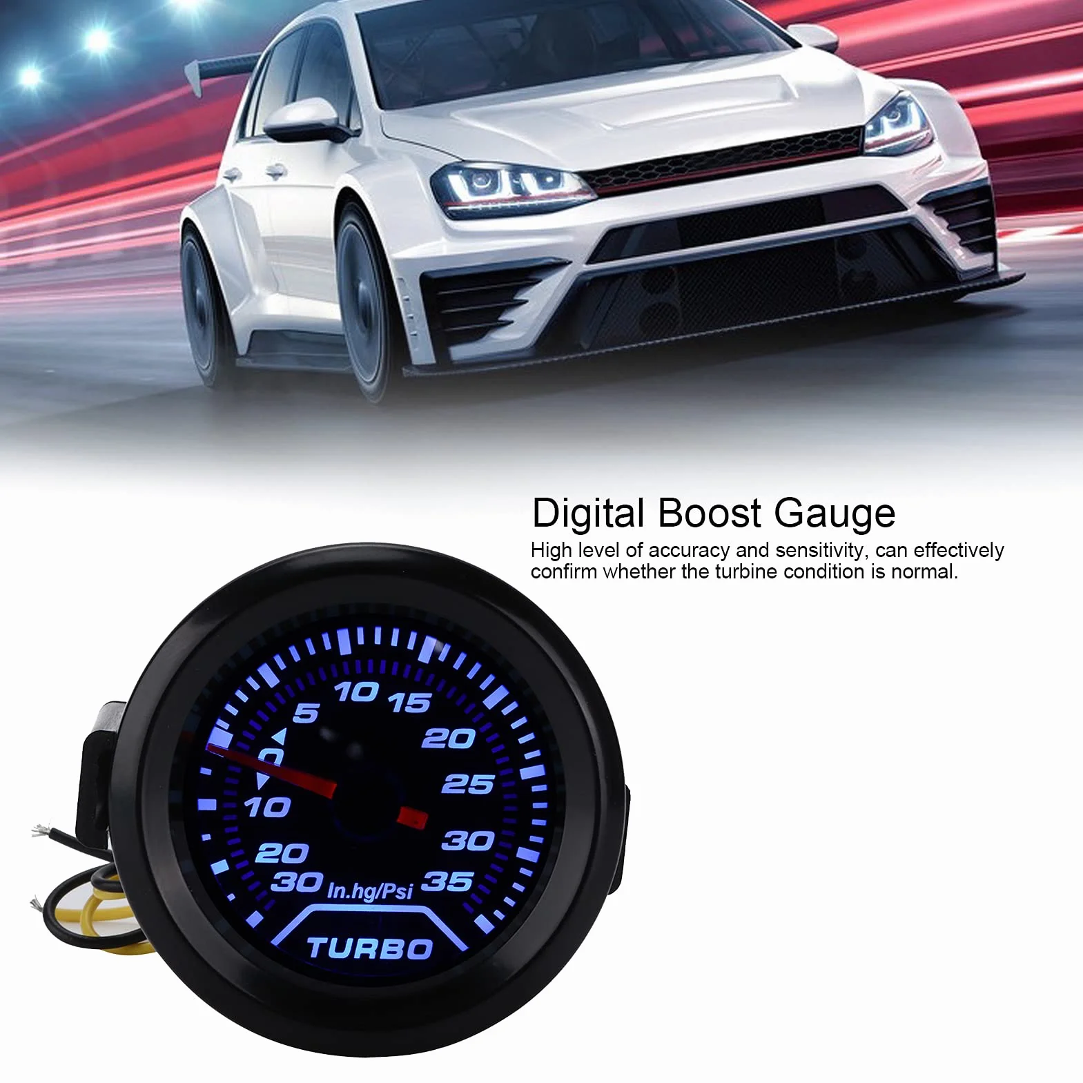 Kit Manometro Turbo Boost, Manometro Turbo Boost 12V 52mm/2in 35PSI Display Digitale Modifica LED Blu Rosso Universale