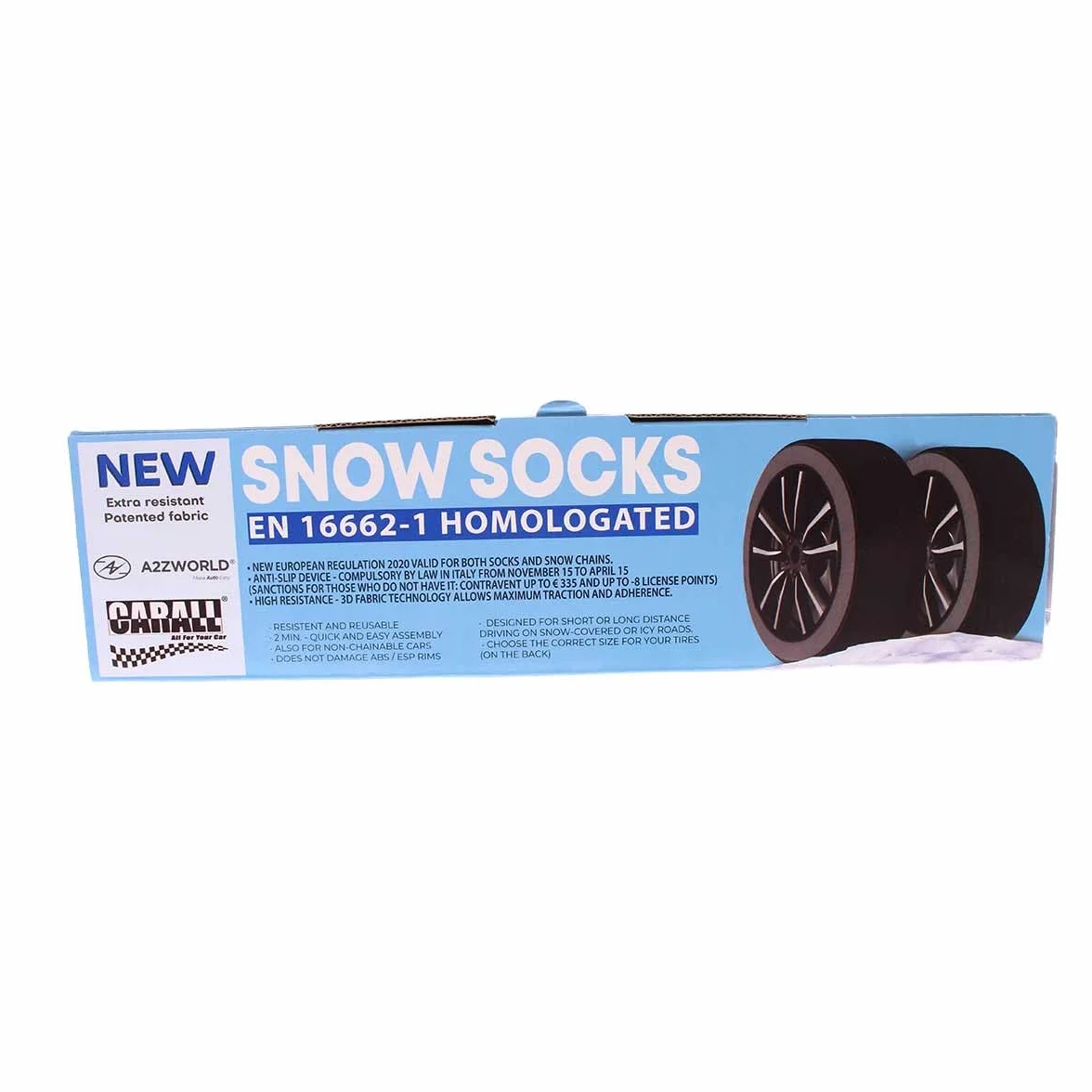 A2ZWORLD Catena da Neve Tessile per Pneumatici, Calze da Neve per Auto, Omologate EN 16662-1, Colore Nero, Misura (L)
