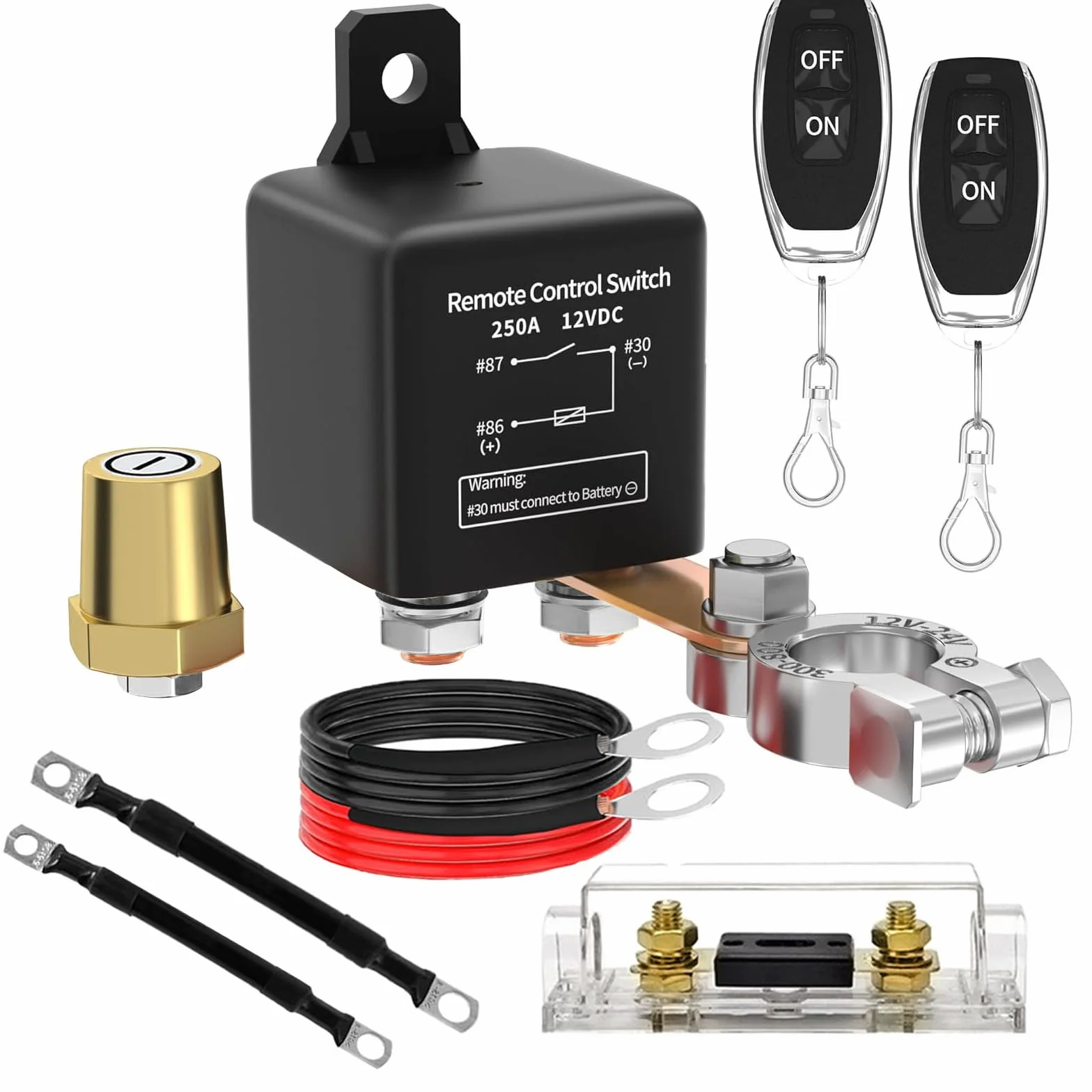 12V Interruttore Stacca Batteria Remoto Auto 12V 250A Interruttore Batteria Auto Prevenire lo Scarico Della Batteria con 2 Telecomandi Fobs Auto Interruttore di Uccisione Senza Fili