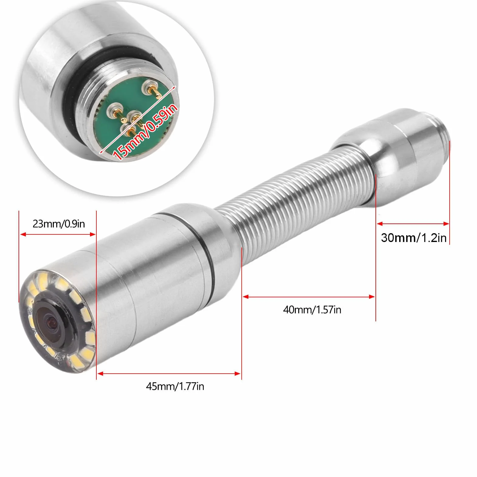 Endoscopio Professionale 23mm Testa Telecamera Ispezione Fognature Acciaio Inossidabile IP68 12 LED