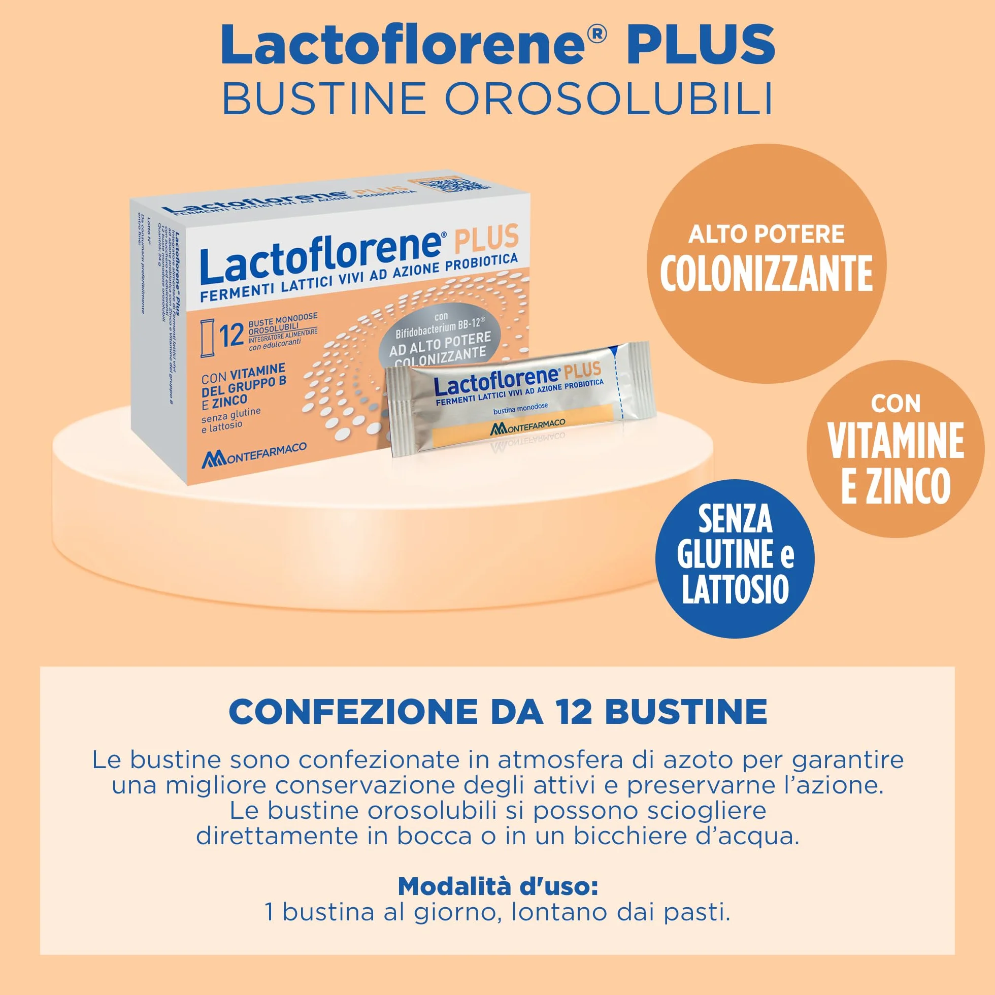Lactoflorene Plus Probiotici Fermenti Lattici Integratore Adulti Zinco Vitamina B Flora Intestinale 12 Bustine