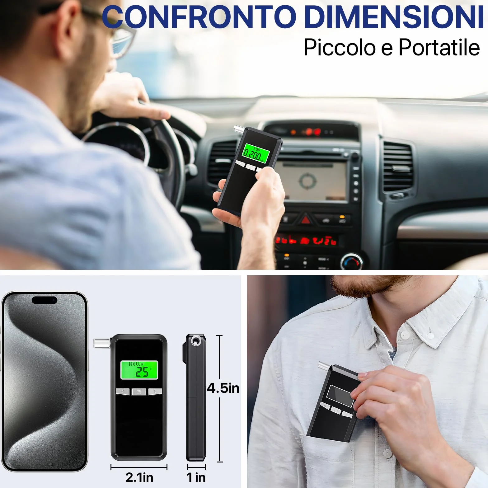 Etilometro Portatile Certificato, Altamente Preciso Alcol Test con Display LCD Blu,Ideale per Uso Domestico e Feste, con 10 Boccagli Inclusi