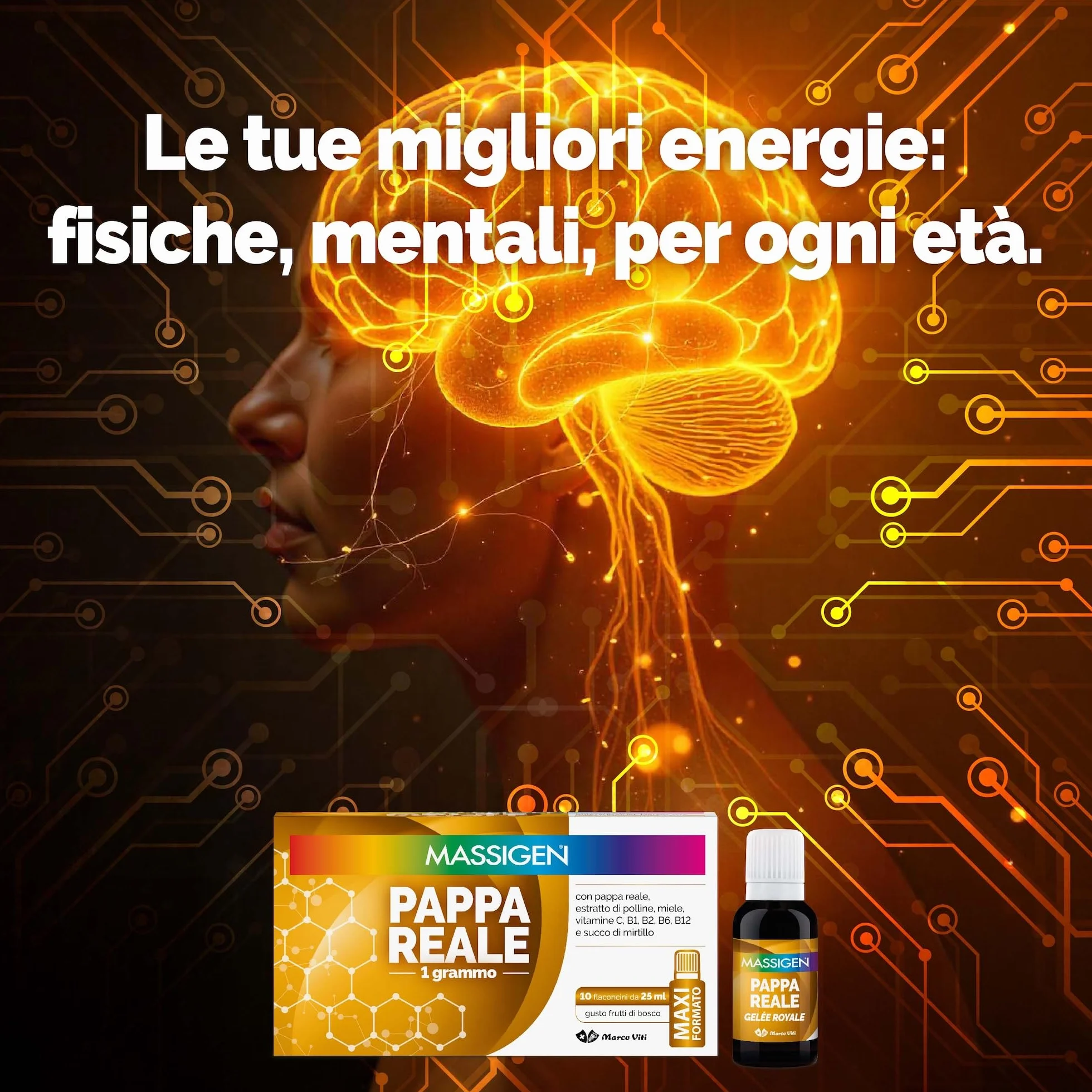Massigen Pappa Reale Tonico Naturale Integratore Energetico Antiossidante Miele 10 Flaconcini 25 ml