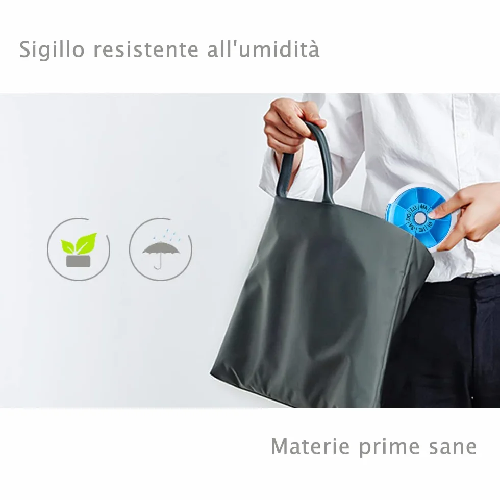 Portapillole Giornaliero Tascabile 7 Scomparti Organizzatore Tondo per Viaggi