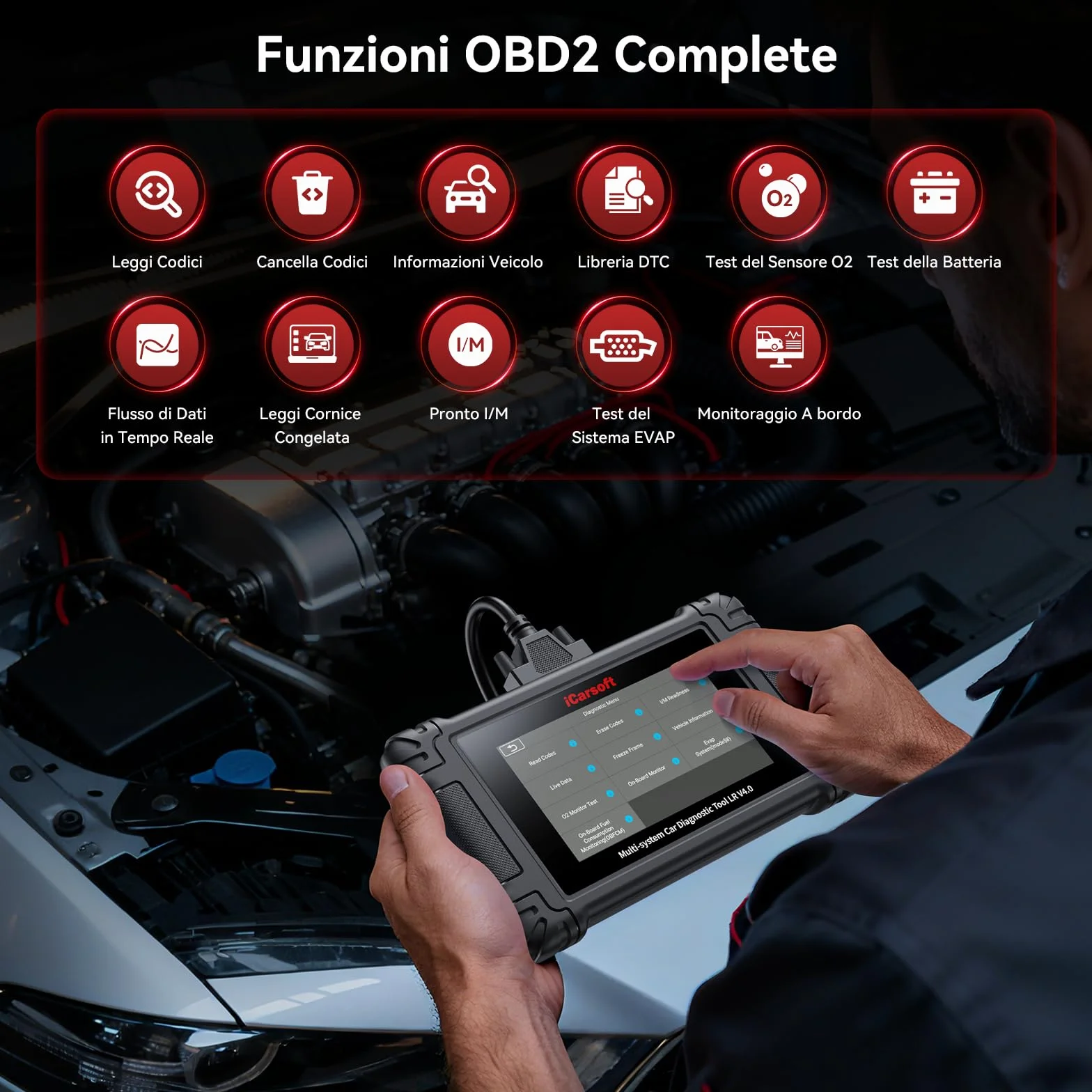 iCarsoft LR V4.0 OBD2 Diagnostica Auto per Land Rover Jaguar, 37 Servizi, Test Bidirezionale, WiFi
