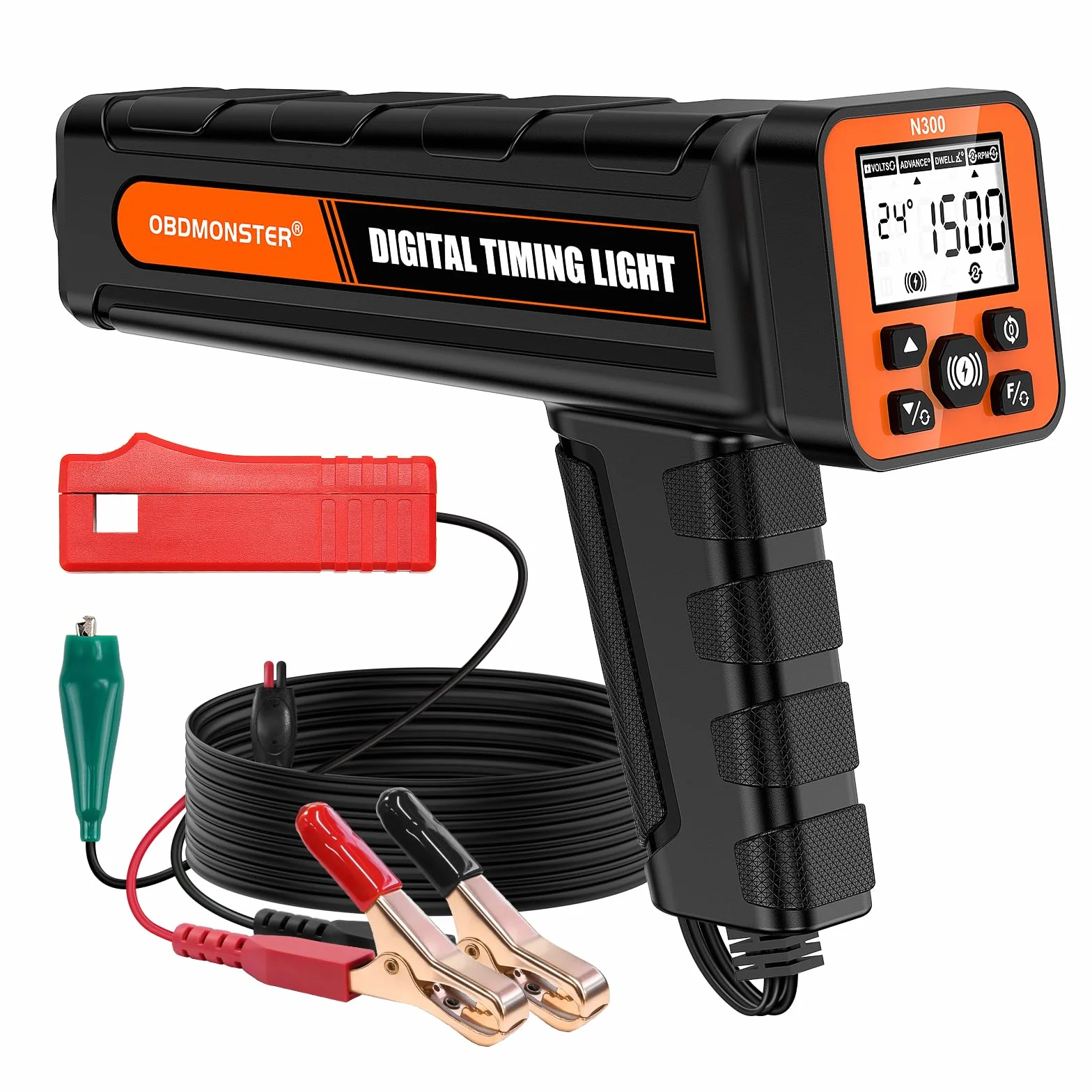 Pistola per luci di accensione 12 V, lampada stroboscopica digitale con angolo di chiusura e prova di tensione/Advance & RPM per motori a benzina a 2 tempi e 4 tempi, per auto, moto, marina