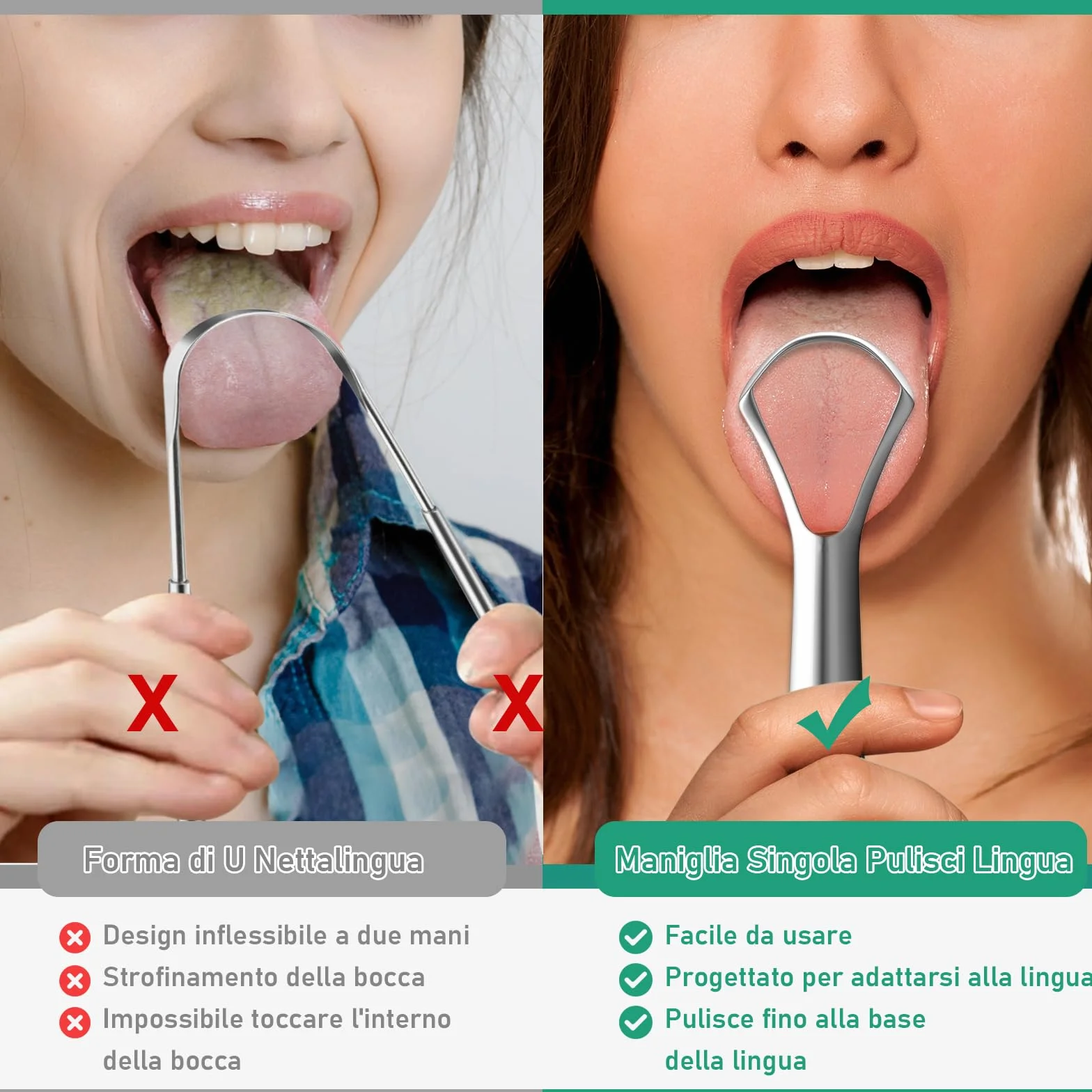 RONAVO Pulisci Lingua Acciaio Inox 2 Pezzi con Custodia