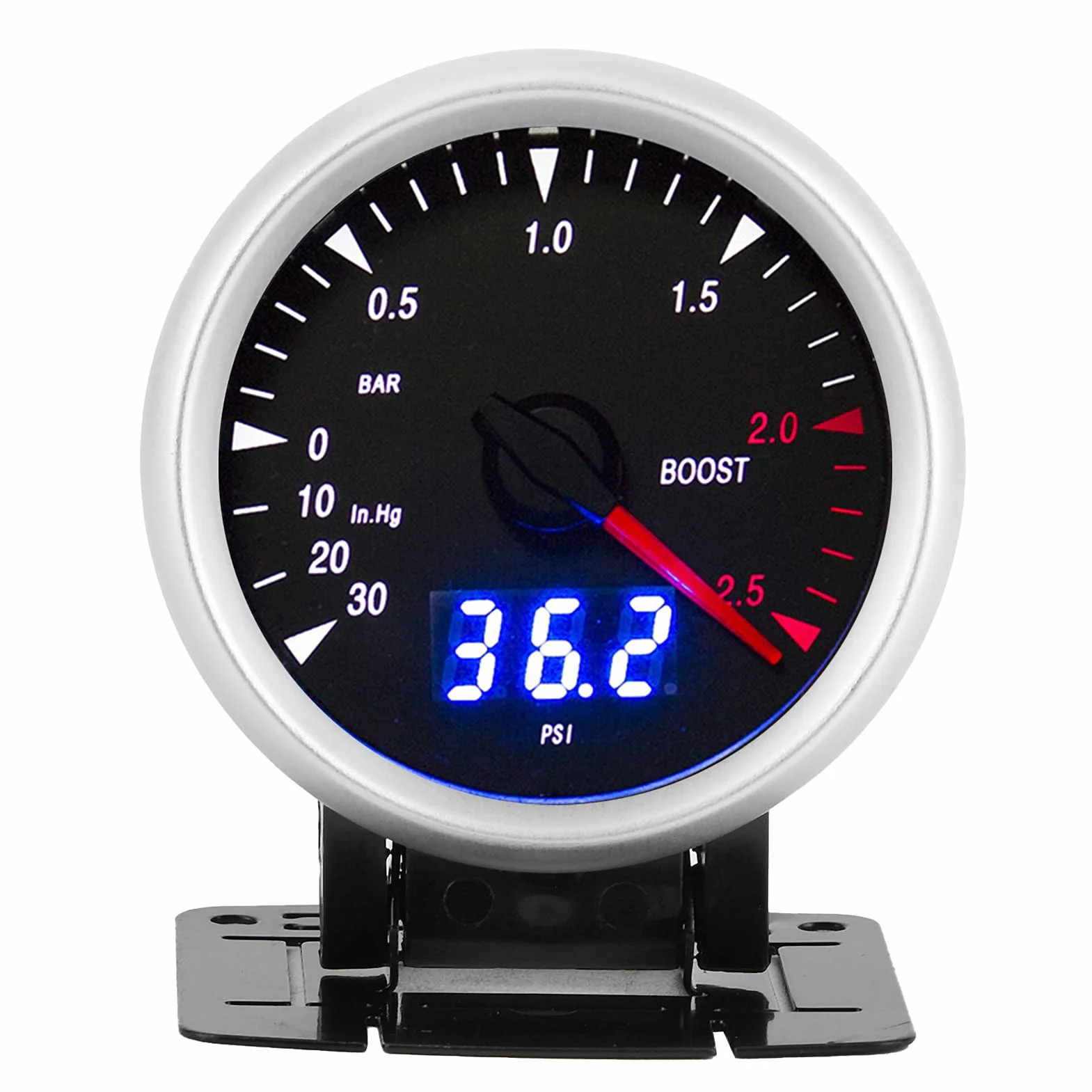 aqxreight - Manometro Turbo, 60 Mm / 2,5 Pollici 12V Indicatore Turbo Boost per Auto LED Universale -30-2,5 BAR Controllo Indicatore LED