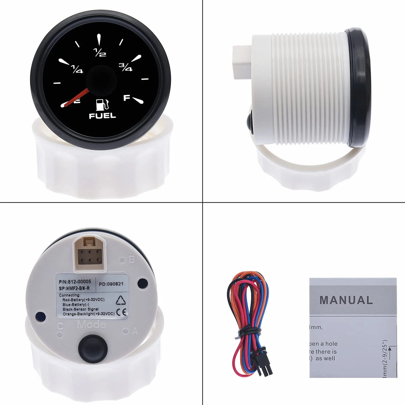 KAOLALI Wskaźnik Poziomu Paliwa Cyfrowy LED 52mm 0~190 Ohm 1/2 E-F 3/4E-F