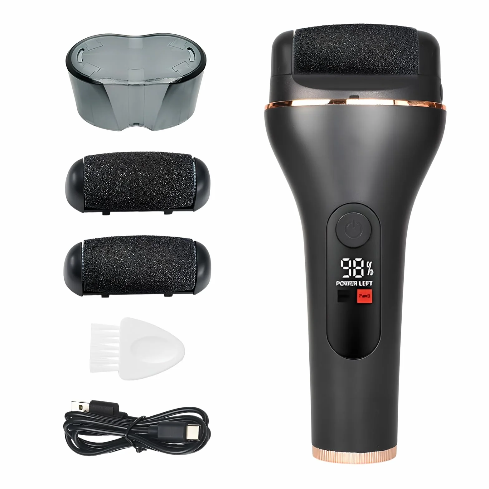 Rasoio Elettrico per Calli Professionale IPX7 Impermeabile Ricaricabile USB con LED 2 Velocità Regolabili Nero
