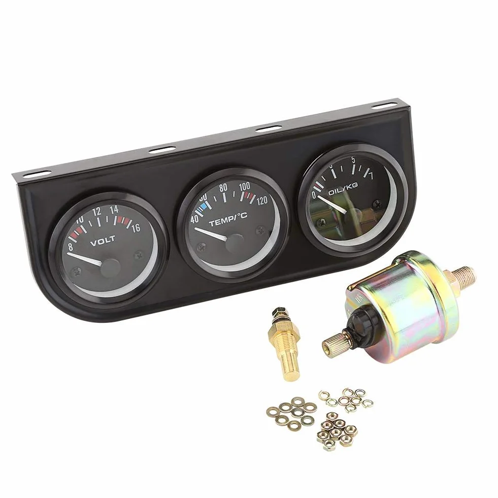 Sensore Temperatura Acqua Auto,52Mm Autogage Nero Consolle Olio/Volt/Manometro Acqua Con Acciaio Inossidabile, Kit Manometro Triplo Sostituzione Per Camion Auto