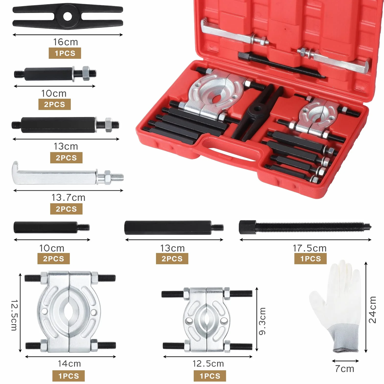 14 Pezzi Separatori Cuscinetti, Kit di Estrattori per Cuscinetti, Set di Estrattori per Separatori di Cuscinetti, Kit di Utensili per Separatore di Cuscinetti con Un Paio di Guanti