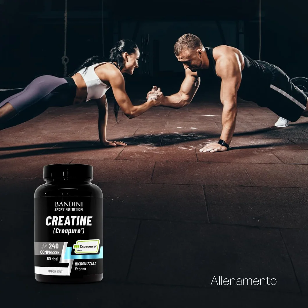 Bandini Creatina CREAPURE Monoidrata 240 Compresse - Integratore per Allenamento, Sport, Palestra - Micronizzata 100% Vegan - Creatine Monoidrato per ATP e Recupero