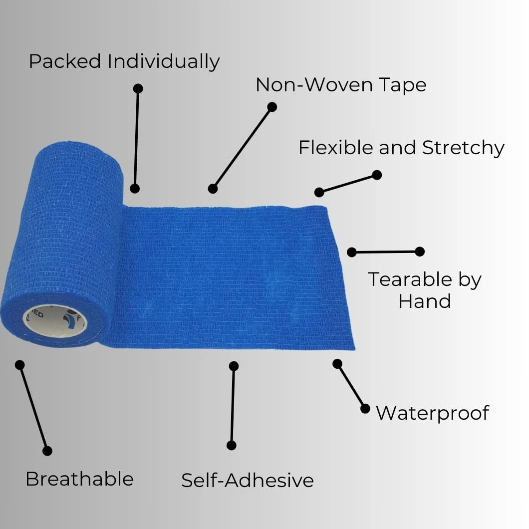 PIntoMed Cohesive Bandage BLU 6 x 10 cm x 4.5 m Autoadesiva Flessibile Primo Soccorso