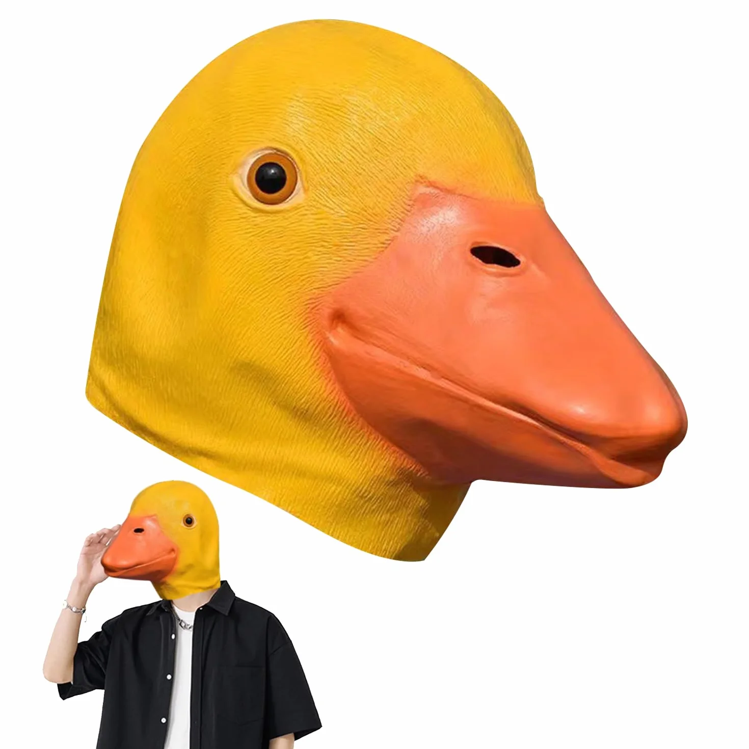 Cappuccio Testa D'Anatra Giallo in Lattice Morbido, Maschera per Feste 1 Pezzo