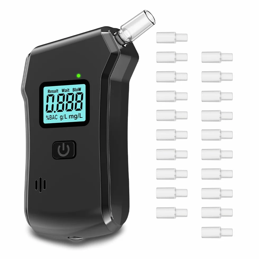 Etilometro Portatile Certificato,Etilometro Professionale con Display Digitale LCD e Chip ad Alta Sensibilità,Precisione di Grado,Alcool Test Portatile per Uso Domestico e Professionale con 20 Beccucc