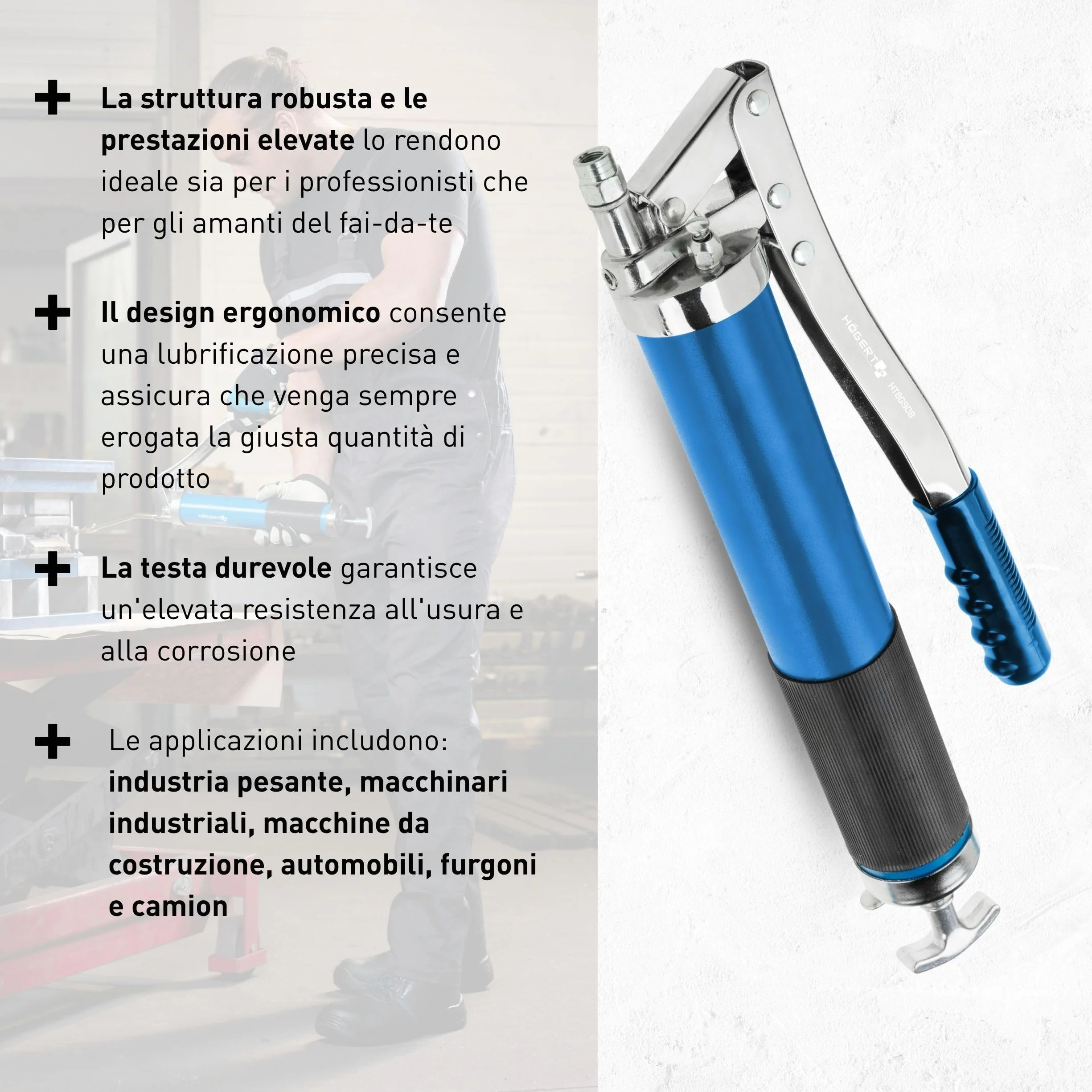 HÖGERT TECHNIK pistola grasso 10000 PSI manuale 600 g con leva