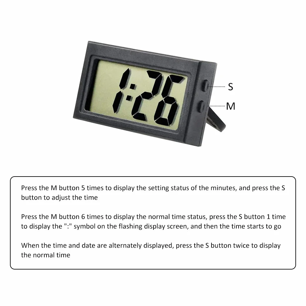 Orologio Digitale LCD per Auto - Mini Orologio da Cruscotto Elettronico Nero