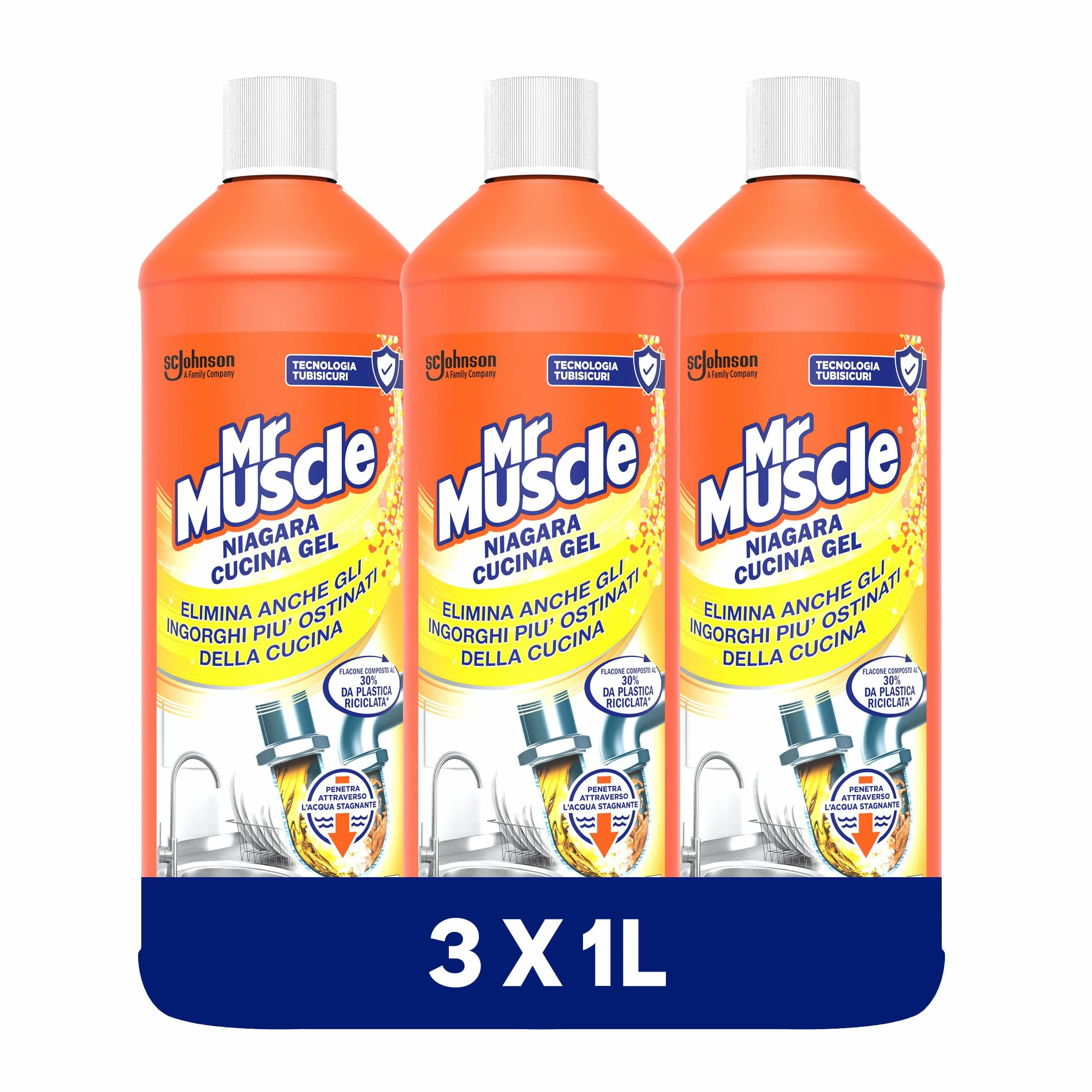 Mr Muscle Niagara Cucina Gel Disgorgante Forte per Tubi Scarichi 3x1000ml