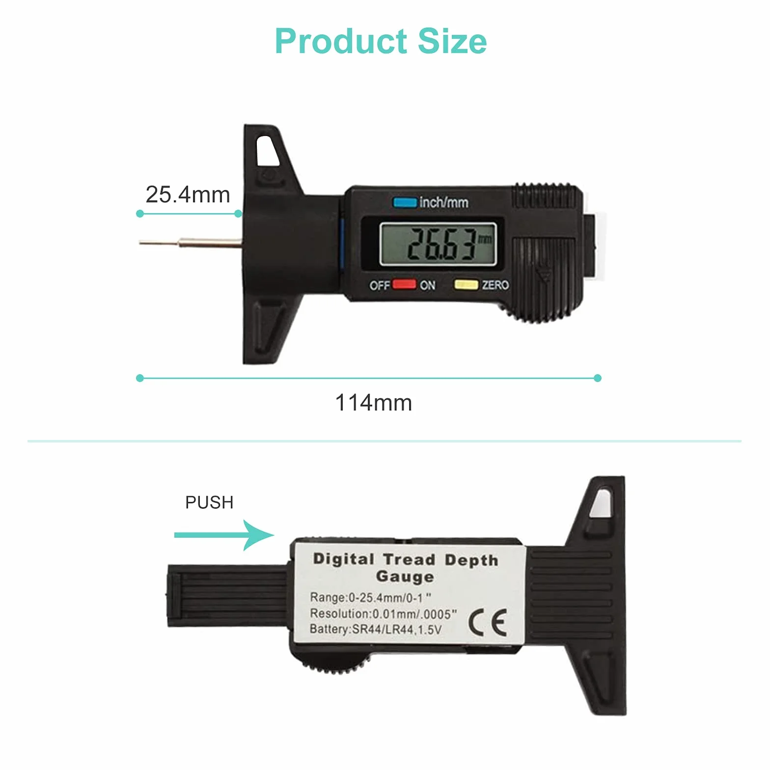 RUIZHI Digitale Misuratore di Profondità Battistrada 0-25,4mm LCD Display Pneumatico per Auto, Moto