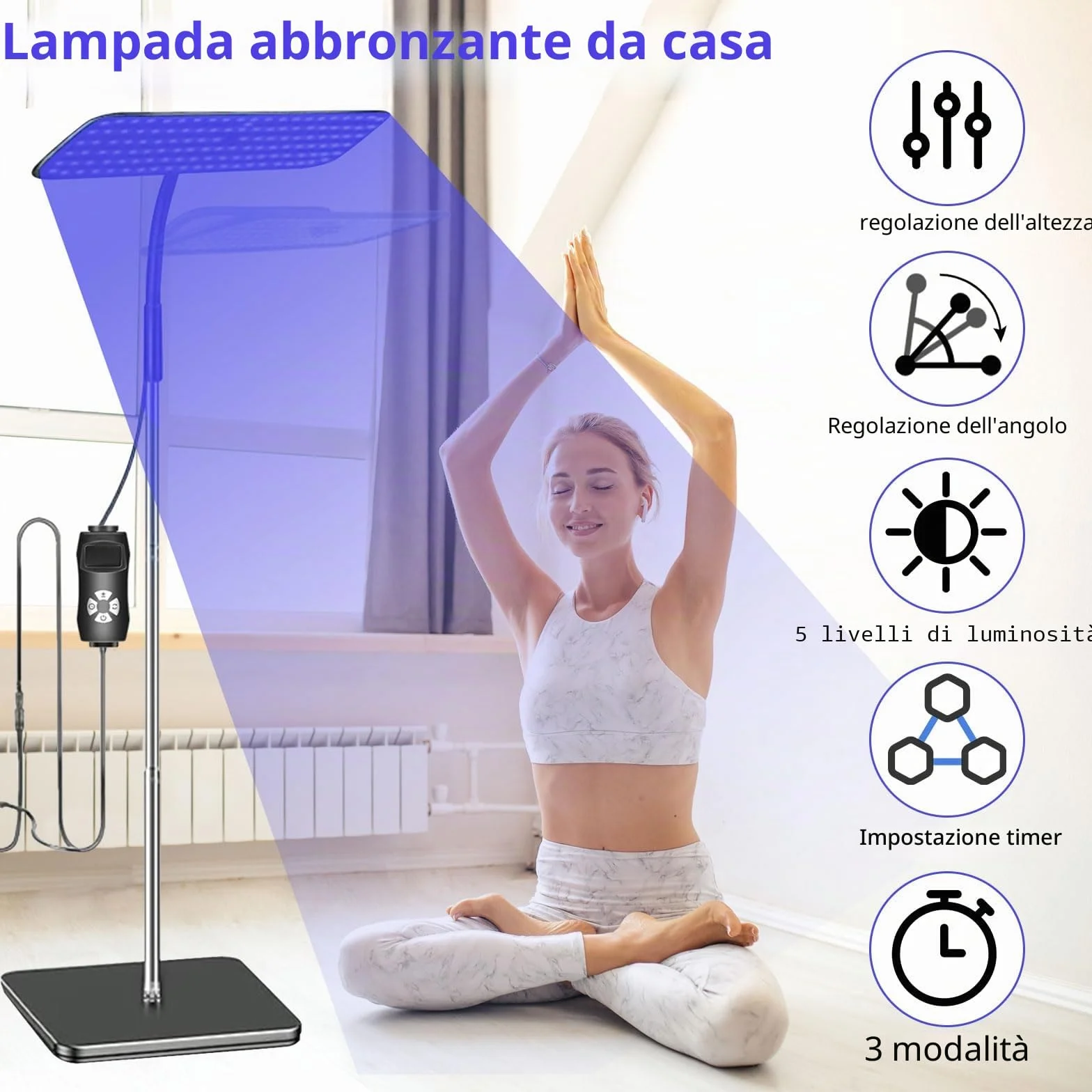 Solarium per Casa, Lampada Abbronzante 660nm 850nm 240 LED, Altezza e Angolo Regolabili, 5 Livelli Luminosità, 3 Modalità