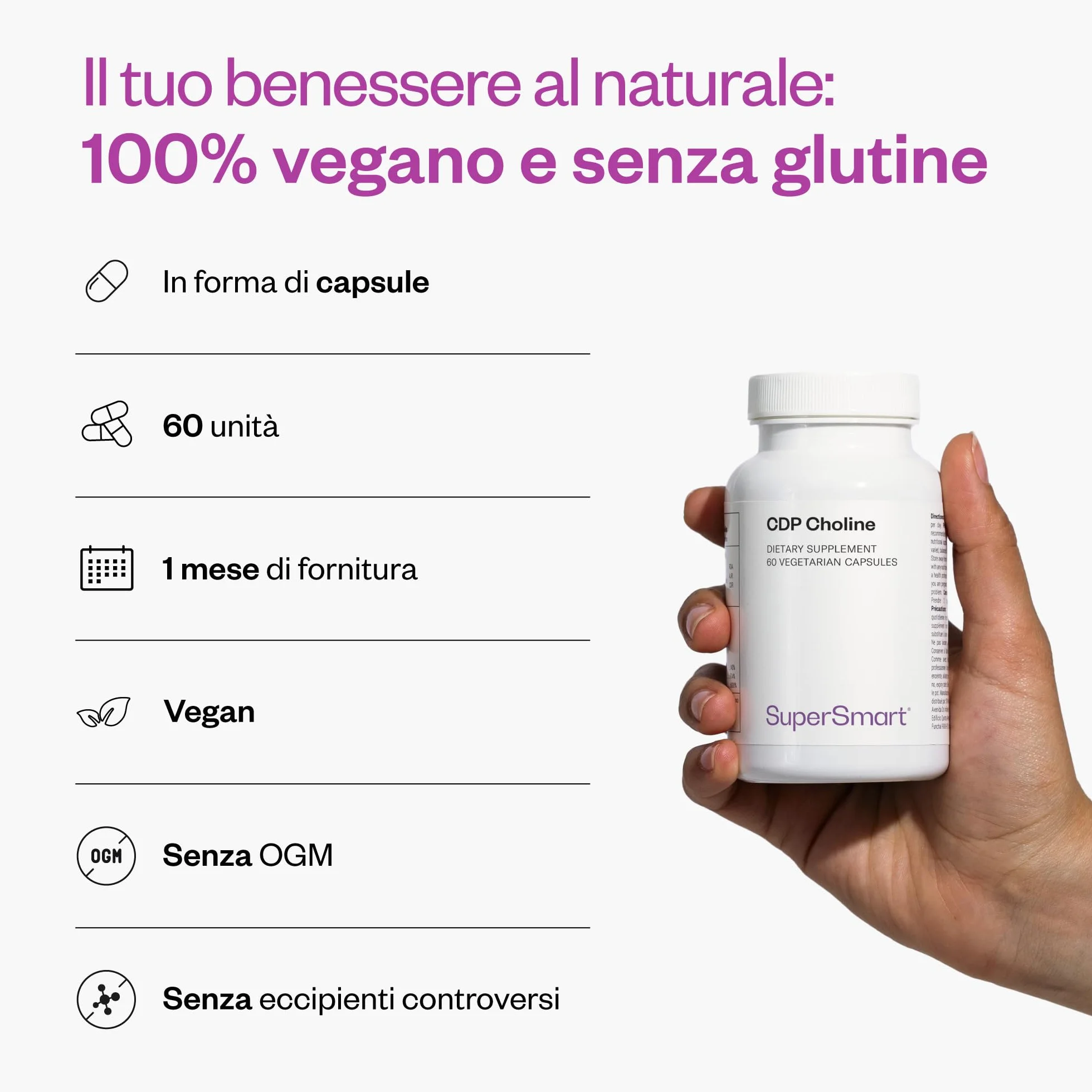 SuperSmart CDP Choline Colina brevettata biodisponibilità ottimale Dosaggio potente Vegano