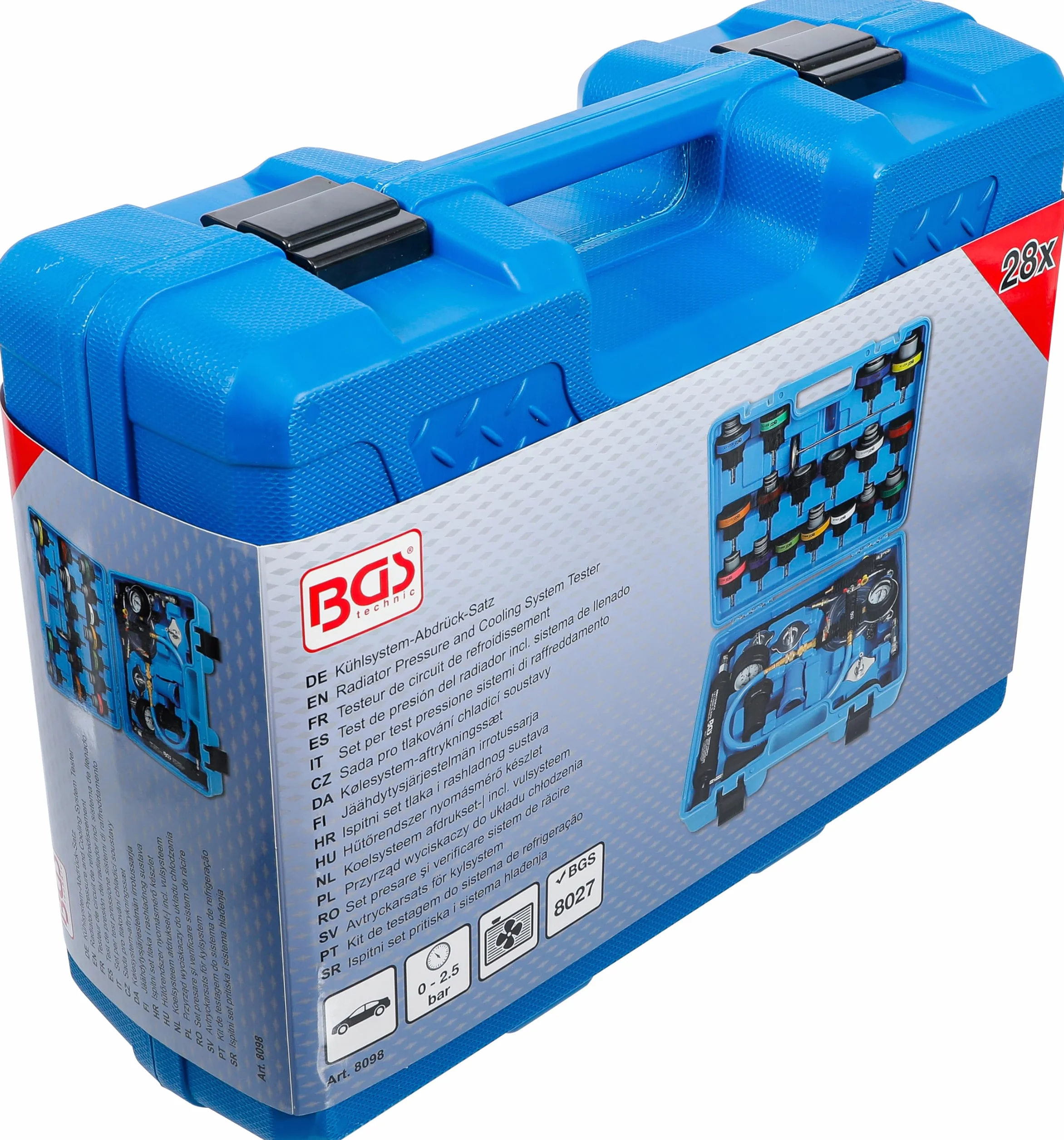 BGS 8098 | Set per test pressione sistemi di raffreddamento | incl. strumenti di riempimento | 28 pz.