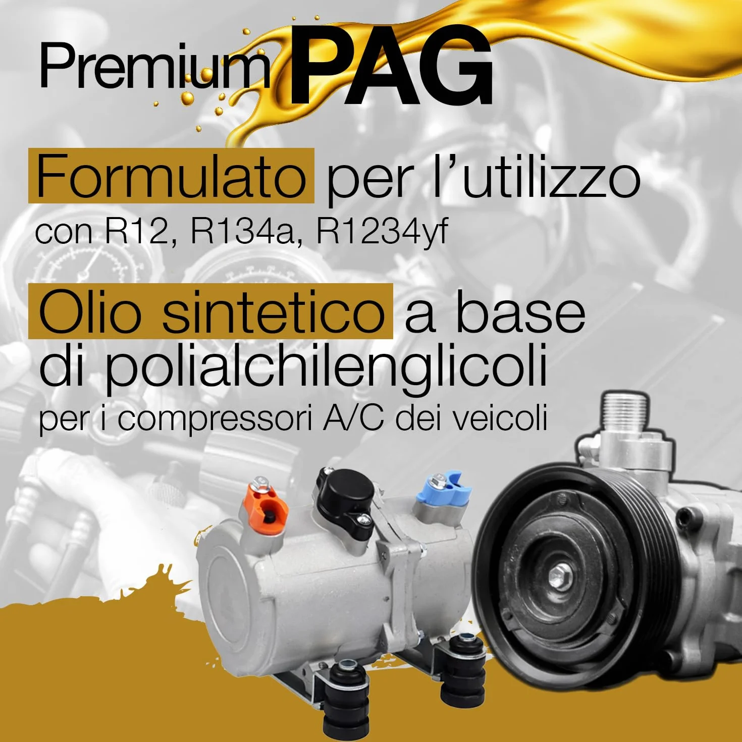 ERRECOM PAG Universal - 1 L, Lubrificante per Compressori A/C autoveicoli, Compressori Elettrici compresi, funzionanti con gas refrigerante R134a e R1234yf