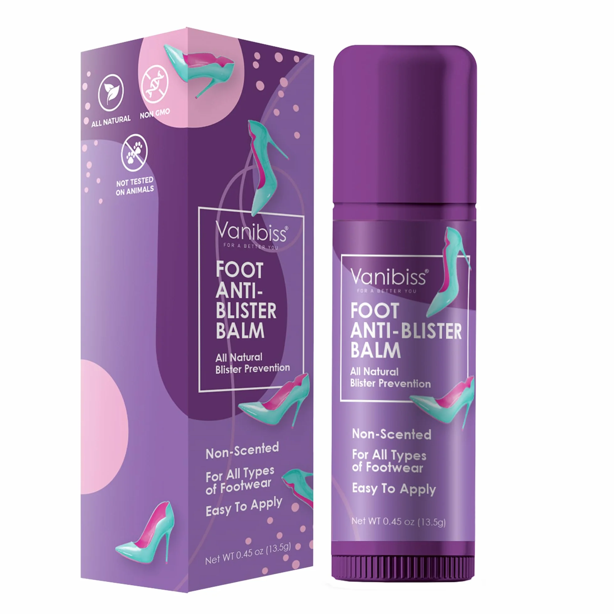 Vanibiss Balsamo anti vesciche per piedi, stick anti attrito, previene vesciche tallone, 12,8 g