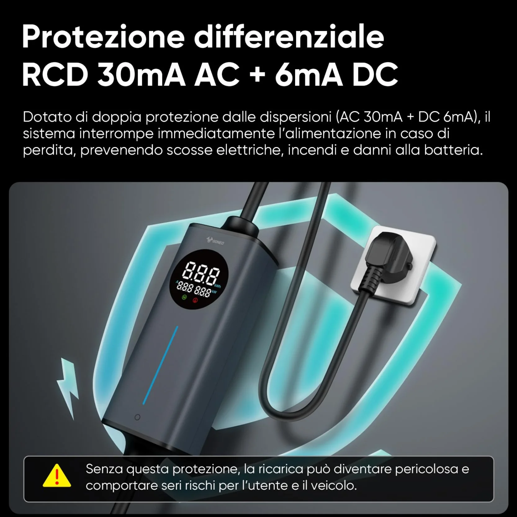 Cavo Ricarica Auto Elettrica Tipo 2 Schuko 16A 3,68kW Monofase 5M Caricatore Domestico VE