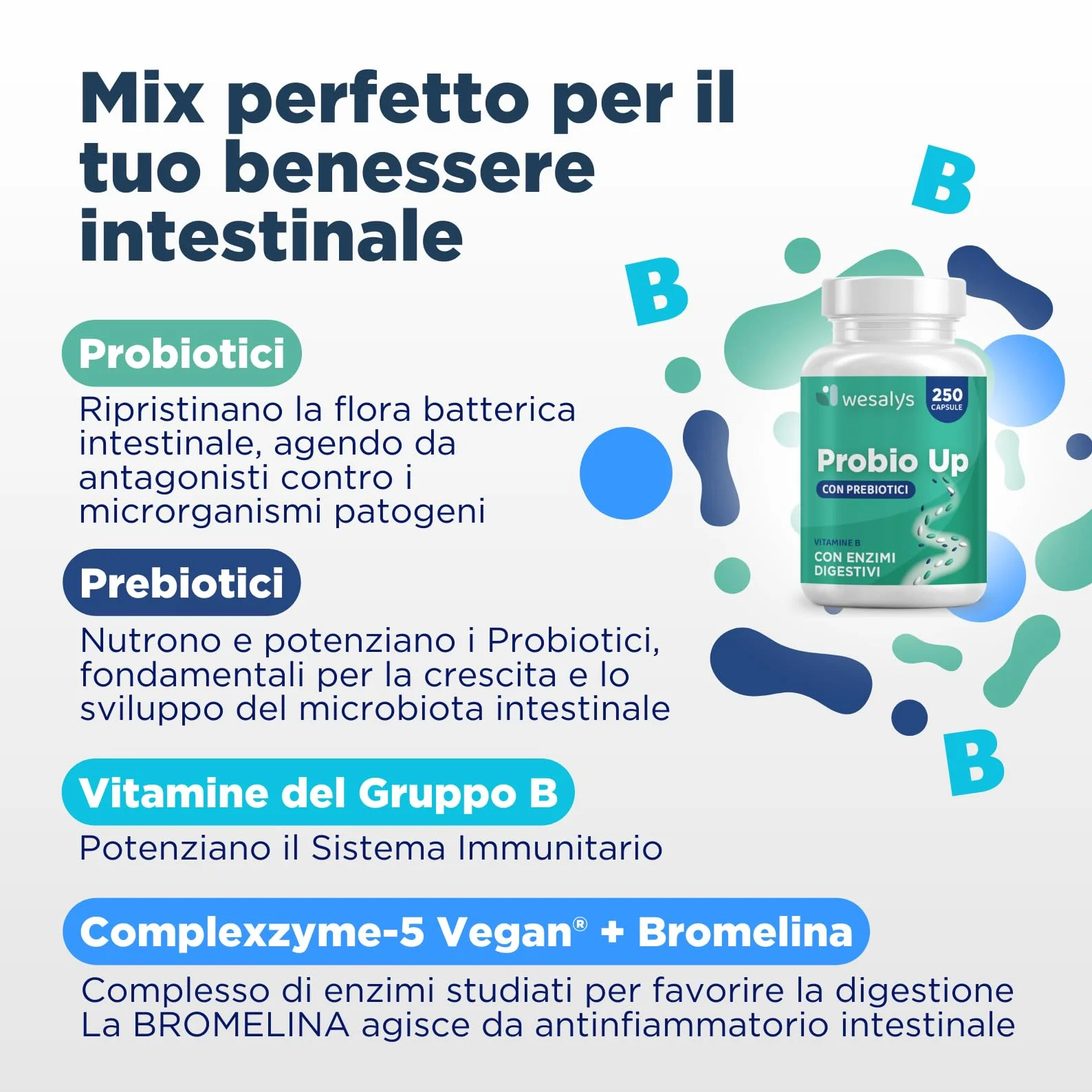 Probiotici 250 Capsule PROBIO UP 20 Ceppi Batterici Lactobacilli Bifidobatteri Inulina FOS 20 Miliardi