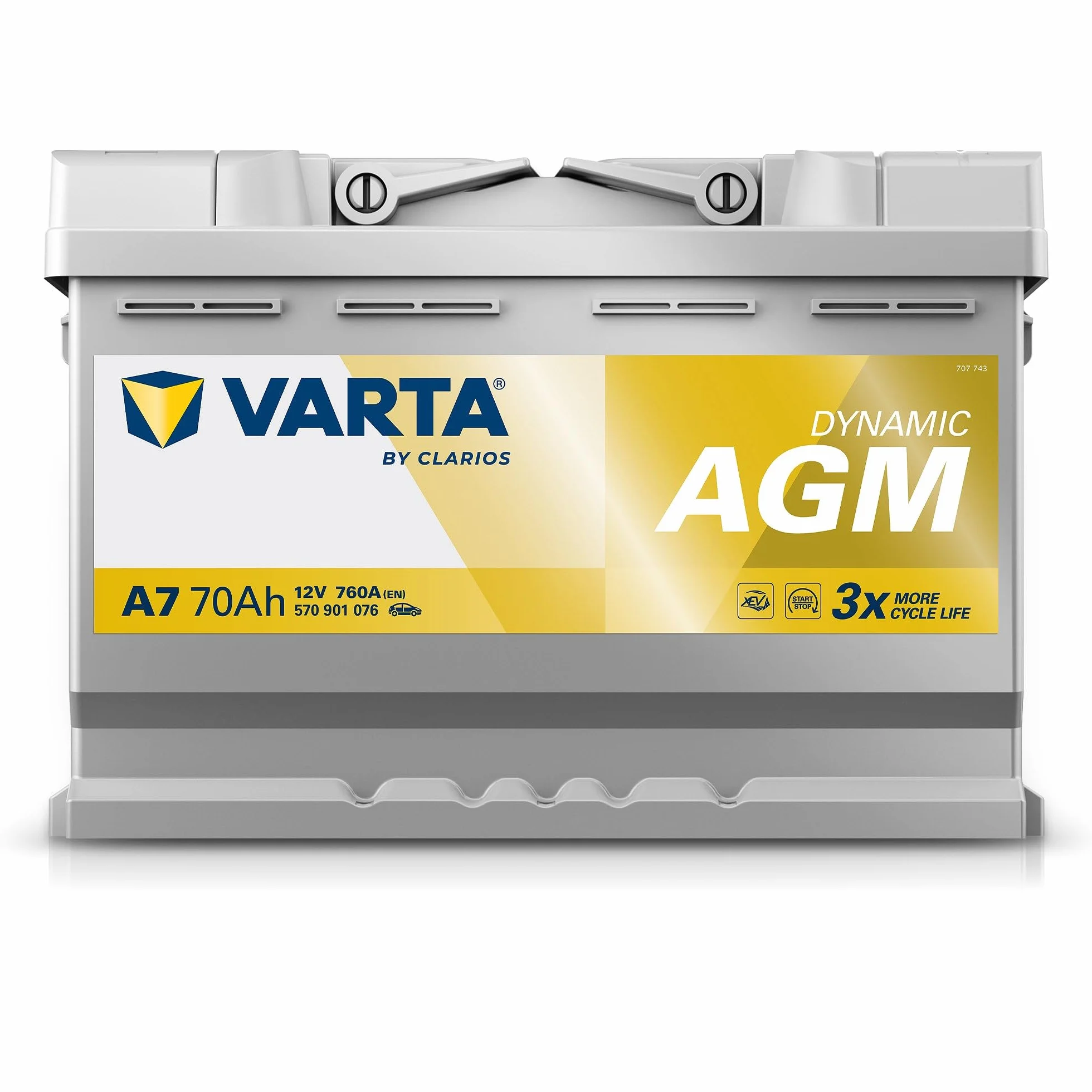 VARTA Automotive DYNAMIC AGM (A7) 12V 70Ah 760A - Batteria auto al piombo-acido per sistemi start-stop e xEV - Batteria di avviamento per fabbisogno energetico più elevato - senza manutenzione