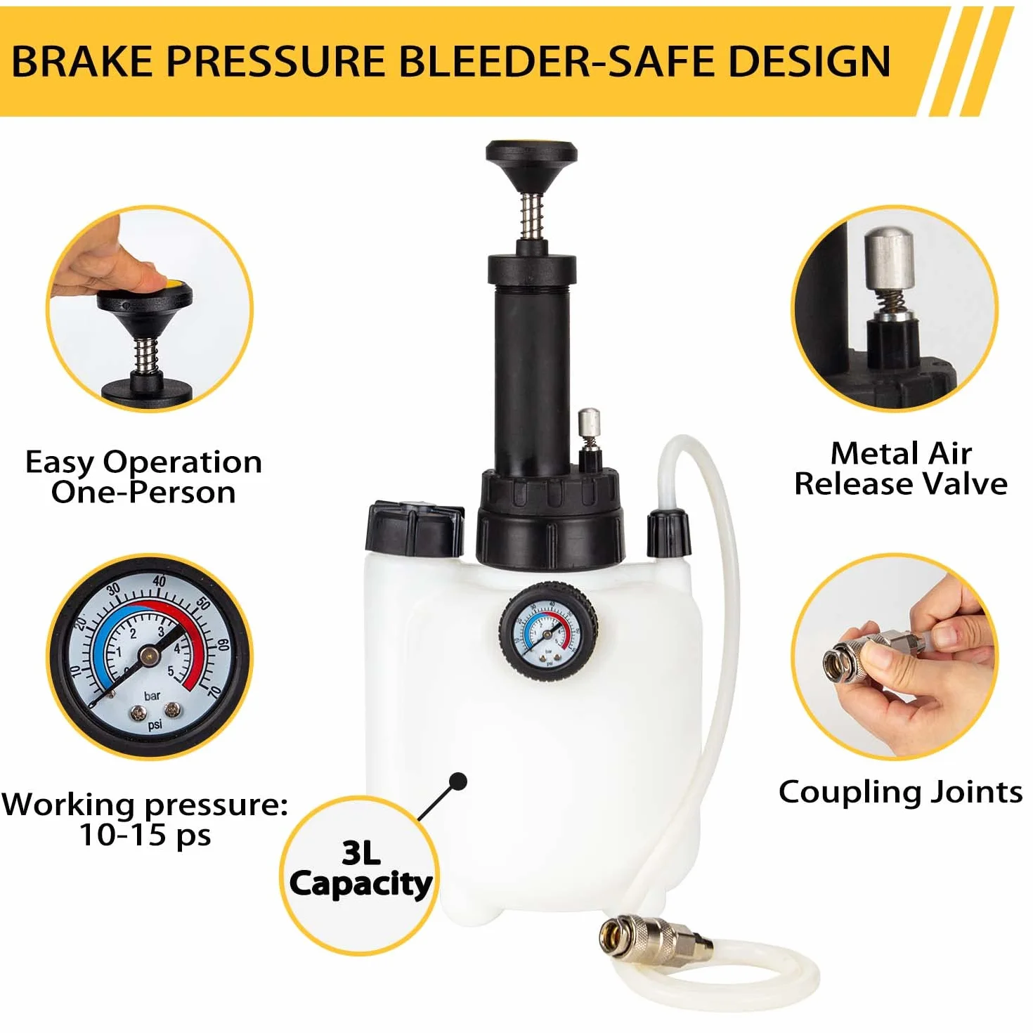 Spurgo dei Freni 3L Sistema di Spurgo per Freno e Frizione con E20 Adattatore e Adattatore Universale