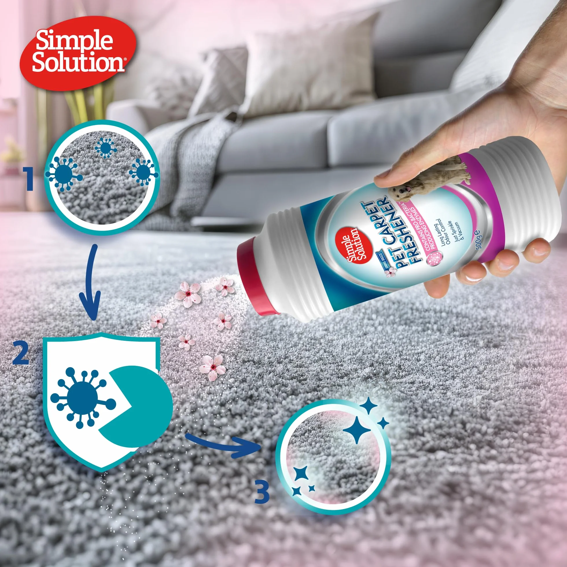 Simple Solution Freshener per Tappeti per Animali Domestici z Granuli Enzimatici