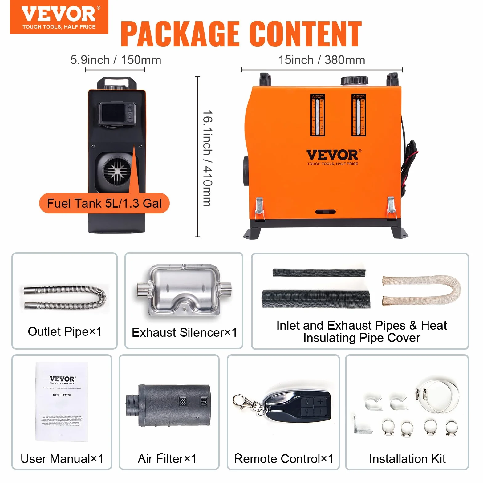 VEVOR Riscaldatore d'Aria Diesel all-in-One 12V 5-8KW Camper Camion RV