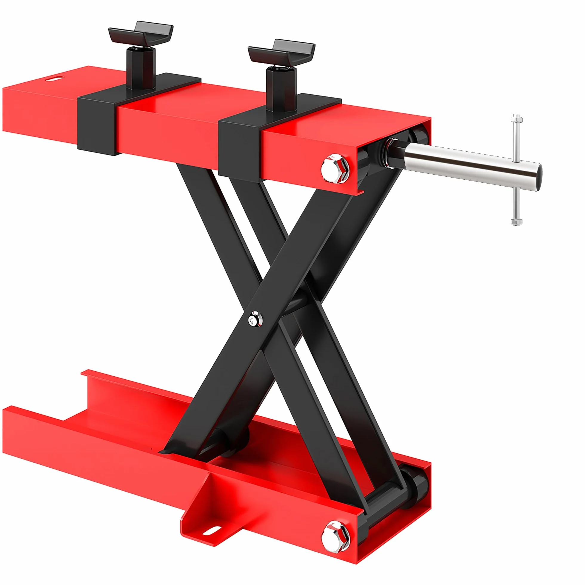 HOMCOM Sollevatore Moto in Acciaio Max 500kg, Cavalletto Alzamoto Pieghevole con Altezza Regolabile 9.5-40 cm e Manovella, Piattaforma da 45x15 cm, Rosso