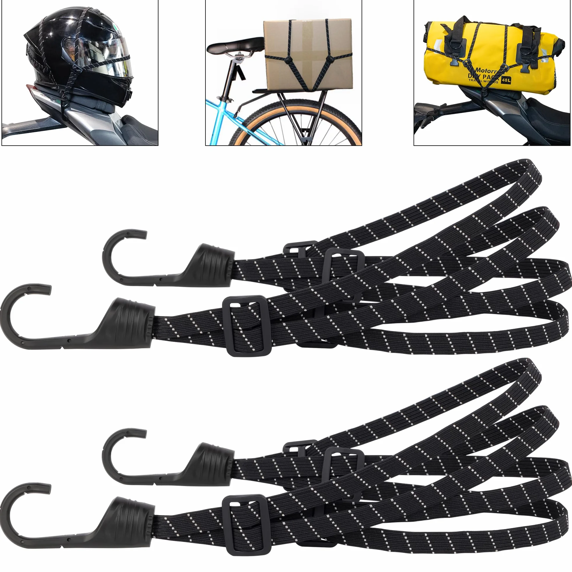 Cinghie elastiche Bundy 60 cm per bagagli moto portabici ganci riflettenti 2 strisce
