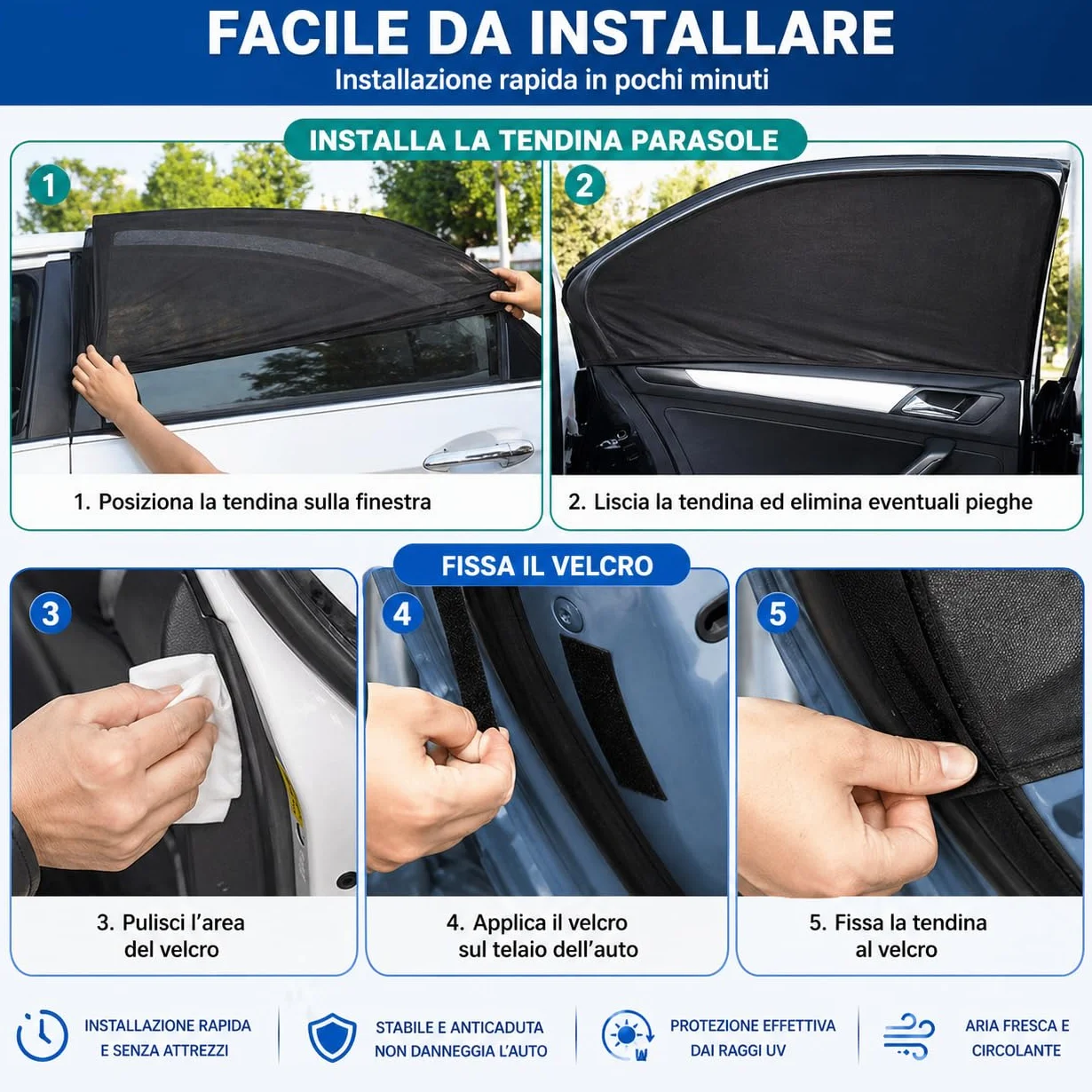 Tendine Parasole Auto Bambini, 2 Pezzi, Oscuranti Universali per Finestrini Posteriori, Protezione UV e Privacy, Senza Ventose, Autoaderenti e Traspiranti, Tendina Auto per Neonati e Bambini