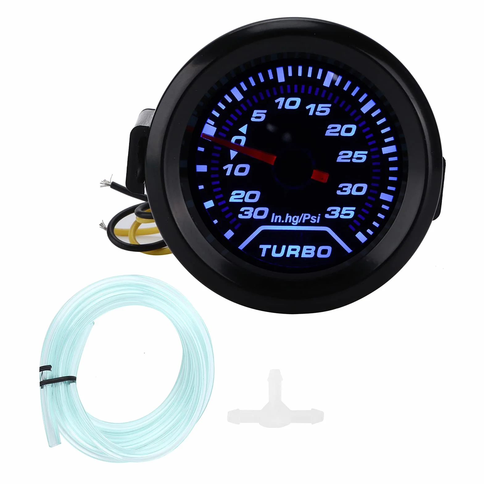 aqxreight Manometro Turbo Boost, 12V 52mm Manometro Turbo Boost 35PSI Display Digitale LED Blu Rosso Universale per Auto