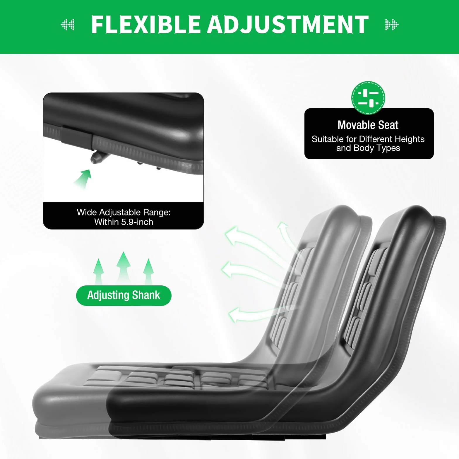 Sedile per trattore universale nero, sedile per trattore, sedile per carrello elevatore, sedile per conducente, sedile per miniescavatore con foro di drenaggio