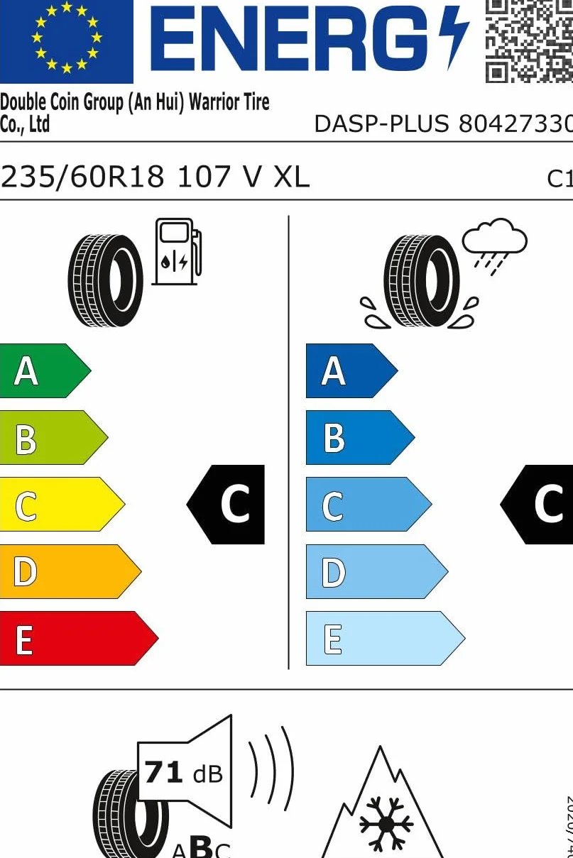 DOUBLE COIN 235/60 R18 107V 4 Stagioni XL Fuoristrada Compatibilità con VW Touareg 7LA, 7L6, 7L7, MERCEDES-BENZ GLK X204 GLC X253 GLC Coupé C253 GLE W167, AUDI Q5 8RB